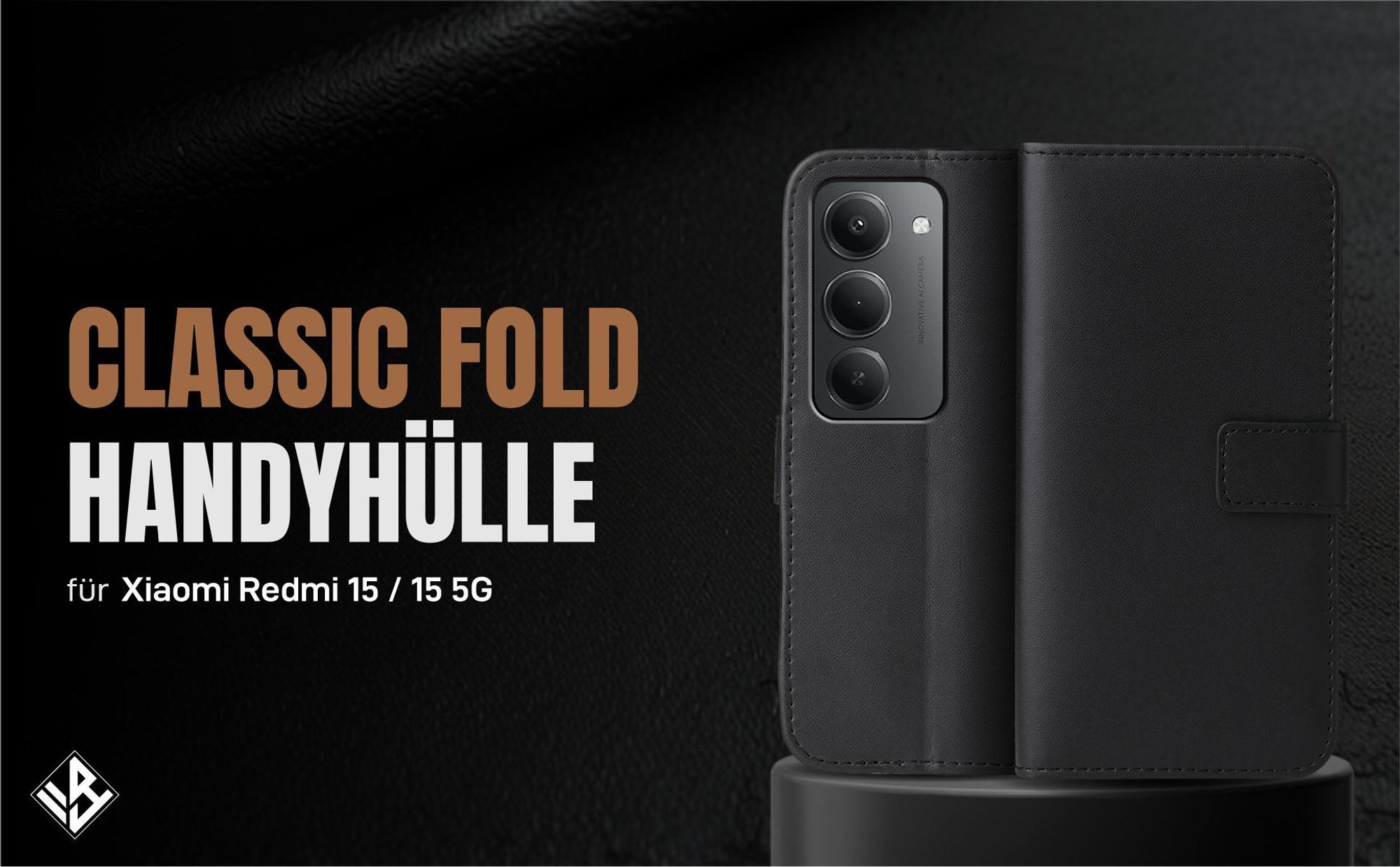 Schwarze Klapphülle für Xiaomi Redmi 15 / 15 5G mit Wallet-Funktion