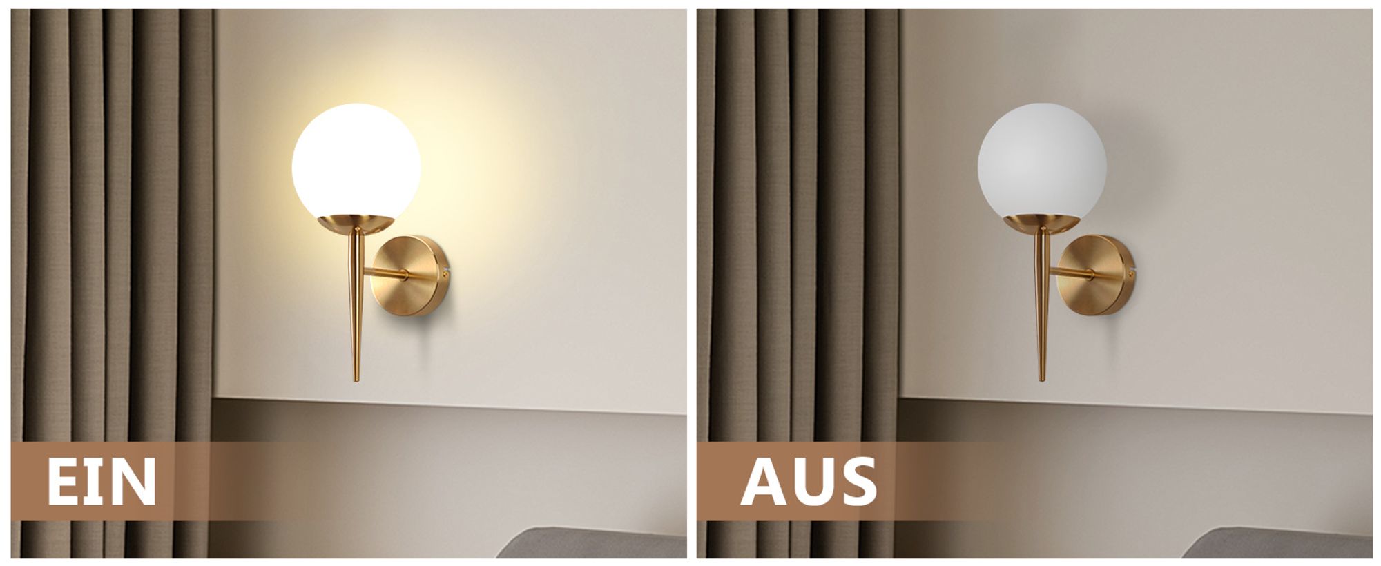 ZMH Wandleuchte Innen Wandlampe Schlafzimmer Wandbeleuchtung Glaskugel Treppenhaus Gold Vintage Flurlampe Badezimmer Glas Lampenschirm Modern Design E27 Beleuchtung für Flur Bad Ohne Leuchtmittel