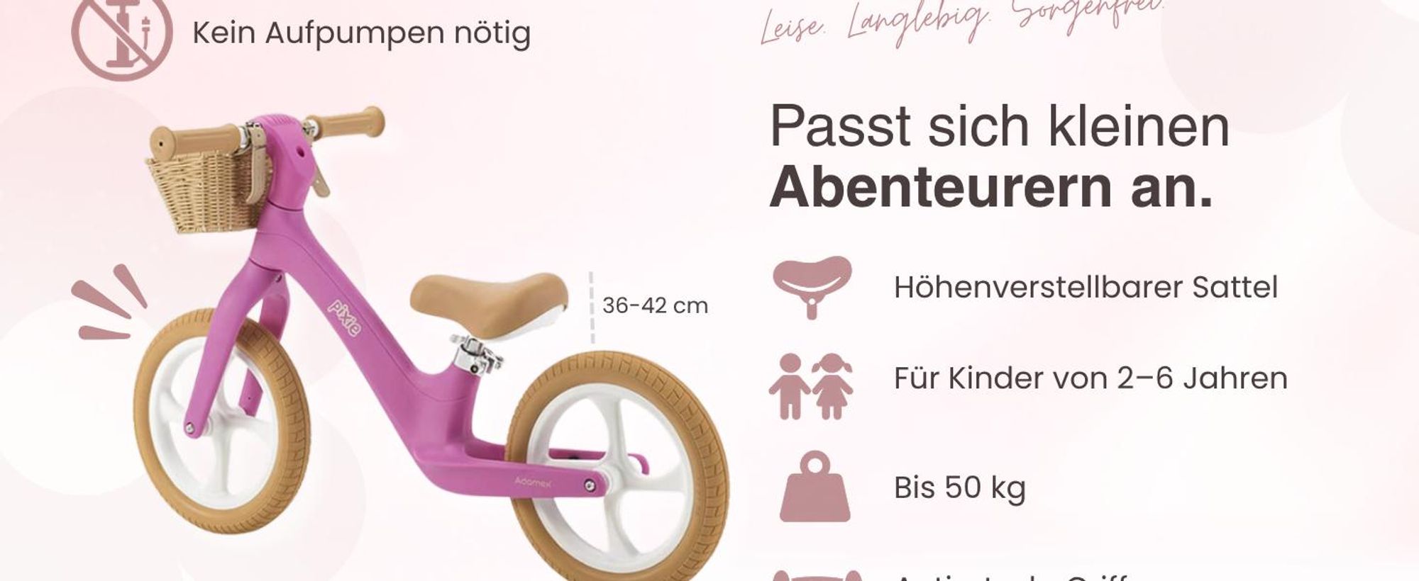 Balance Bike mit höhenverstellbarem Sattel und pannensicheren PolyurethanRädern
