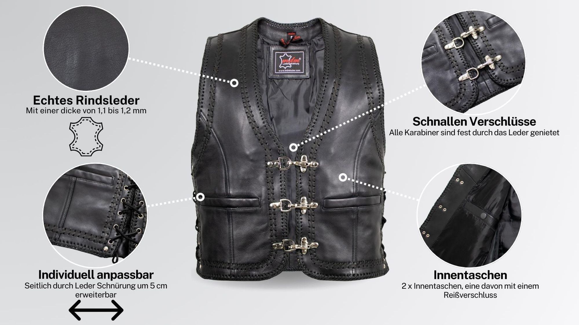 Herren Lederweste Bikerweste Motorradweste Clubweste Rockerweste Kutte Lederkutt(M)