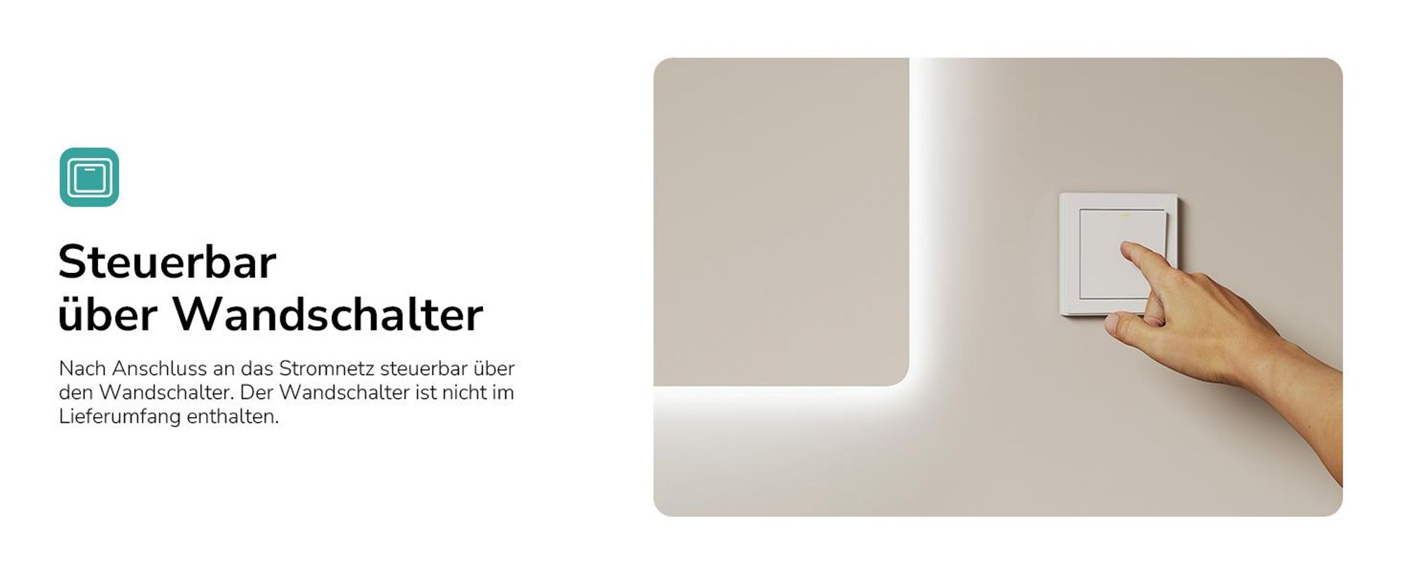 EMKE Badspiegel mit Beleuchtung Randlos 70×50cm, 6500K Kaltweiß, Wandschalter-Steuerung