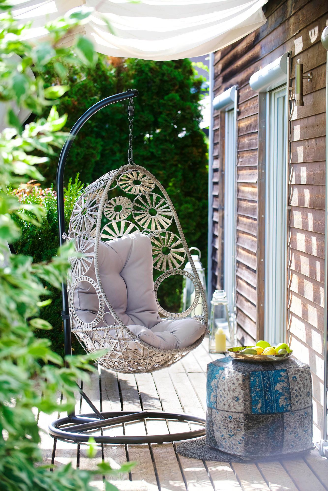 Kobolo Hängekorb FLOWER mit Gestell Relaxzone Polyrattan grau meliert - Hängeschaukel Sitzsack Hängeschaukel Hängesitz Hängematte Schaukel Hängesessel