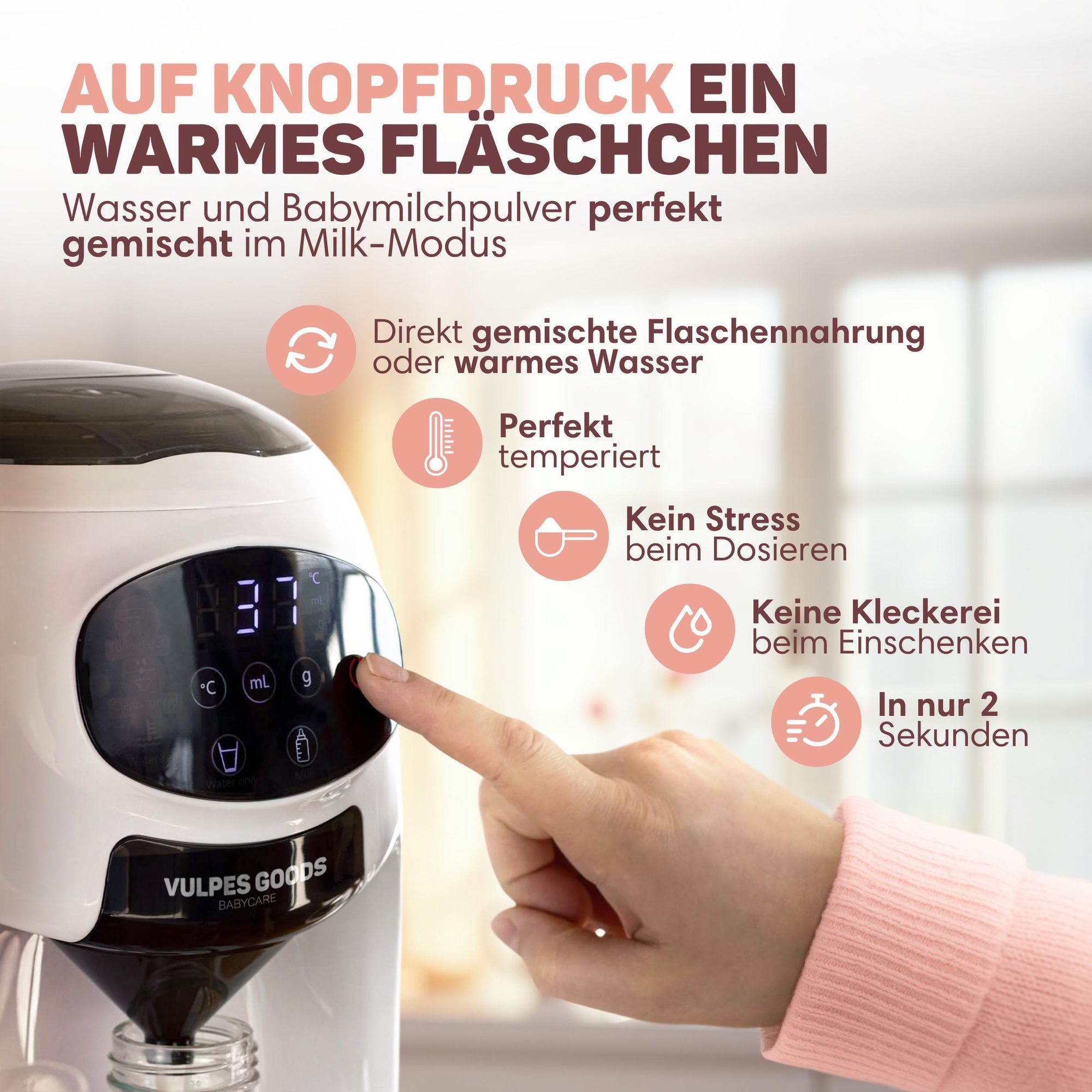 Babykostwärmer Pro - Automatischer Flaschenzubereiter - Baby Milch Maschine - Fläschchen fertig in Sekunden - mit 4 Temperatureinstellungen