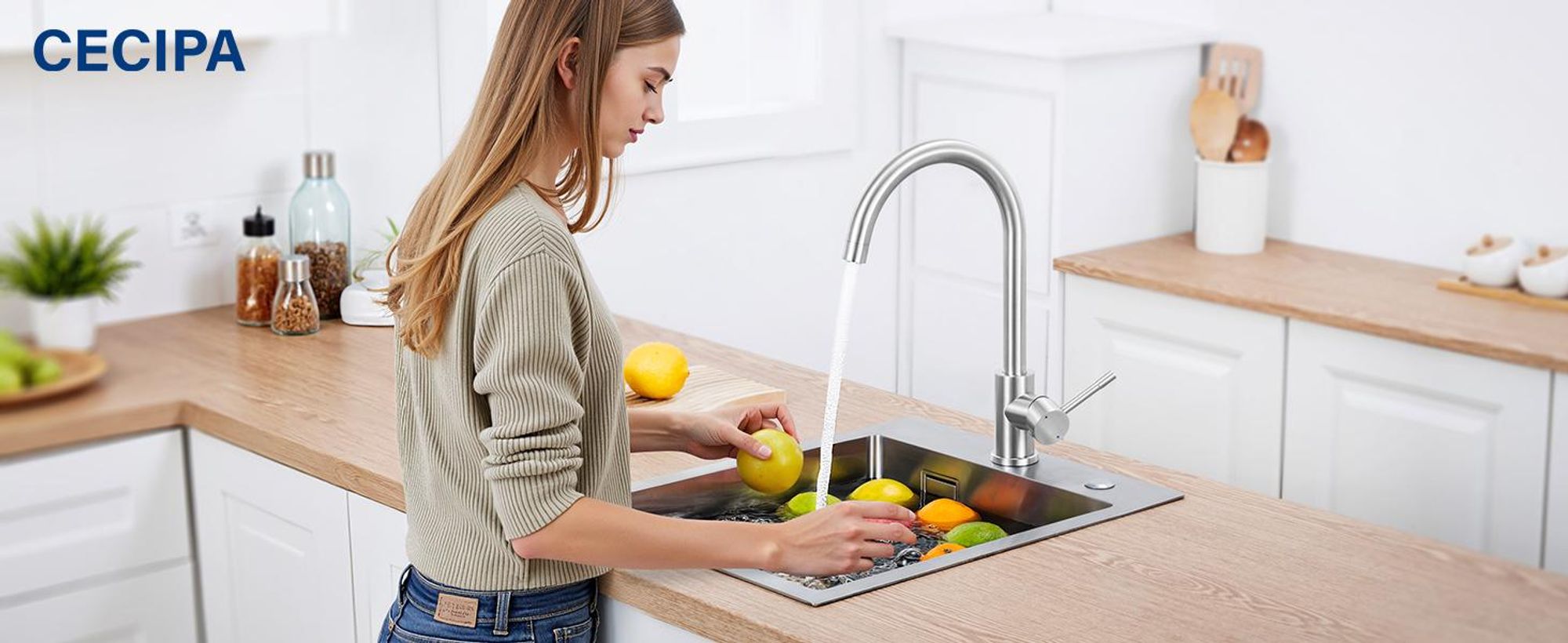 Küchenarmatur Edelstahl Gebürstet 360° Drehbar, Wasserhahn Küche Hochdruck Spültischarmatur Cecipa MAX Wasserhahn für Spülbecken,Mischbatterie Armatur