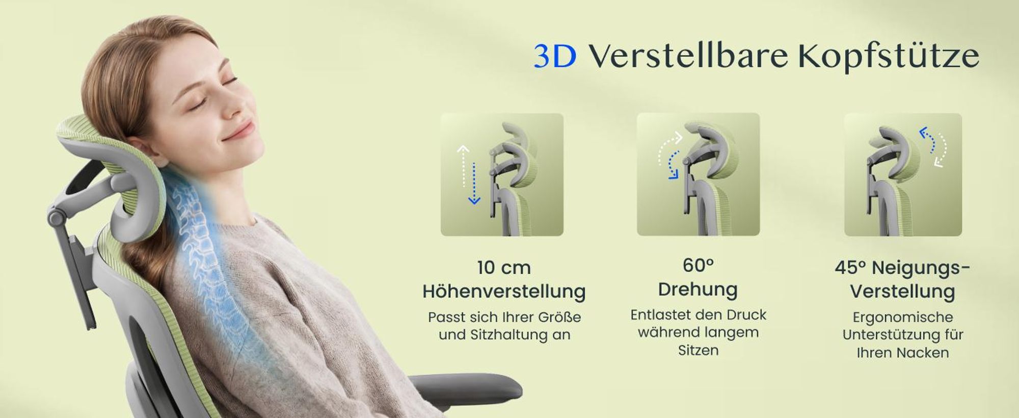 FLEXISPOT ErgoX Ergonomischer Bürostuhl mit Fußstütze, 3D-Armlehnen & Kopfstütze, 5D-verstellbare Rückenlehne, Tragfähigkeit von 136 kg, Grün