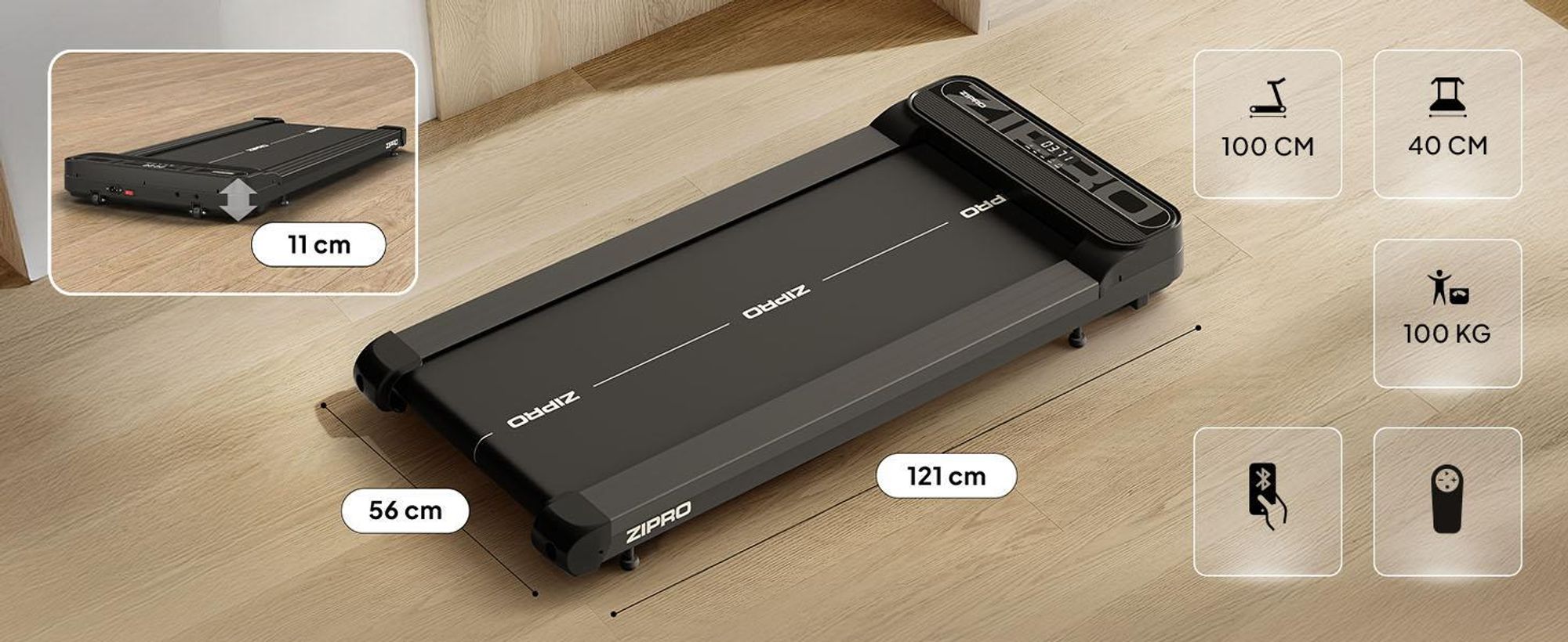 ZIPRO Catwalk Walking Pad – Tapis de course électrique pour bureau, ultraplat et compact, tapis de marche pour bureau à domicile – Compatible avec les applications, 1-6 km