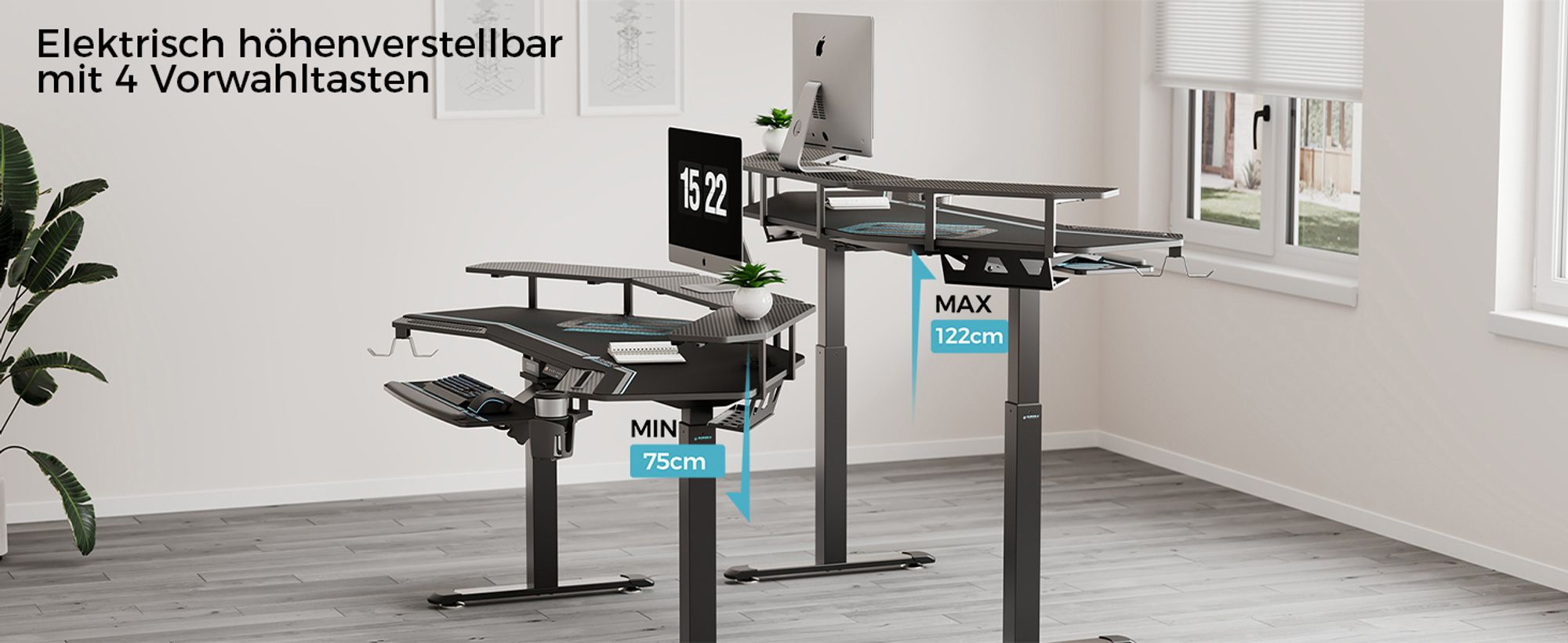 EUREKA ERGONOMIC Elektrisch Computertisch 182×76cm Höhenverstellbarer Schreibtisch Stehpult Gaming Tisch mit Monitorständer und Tastaturablage