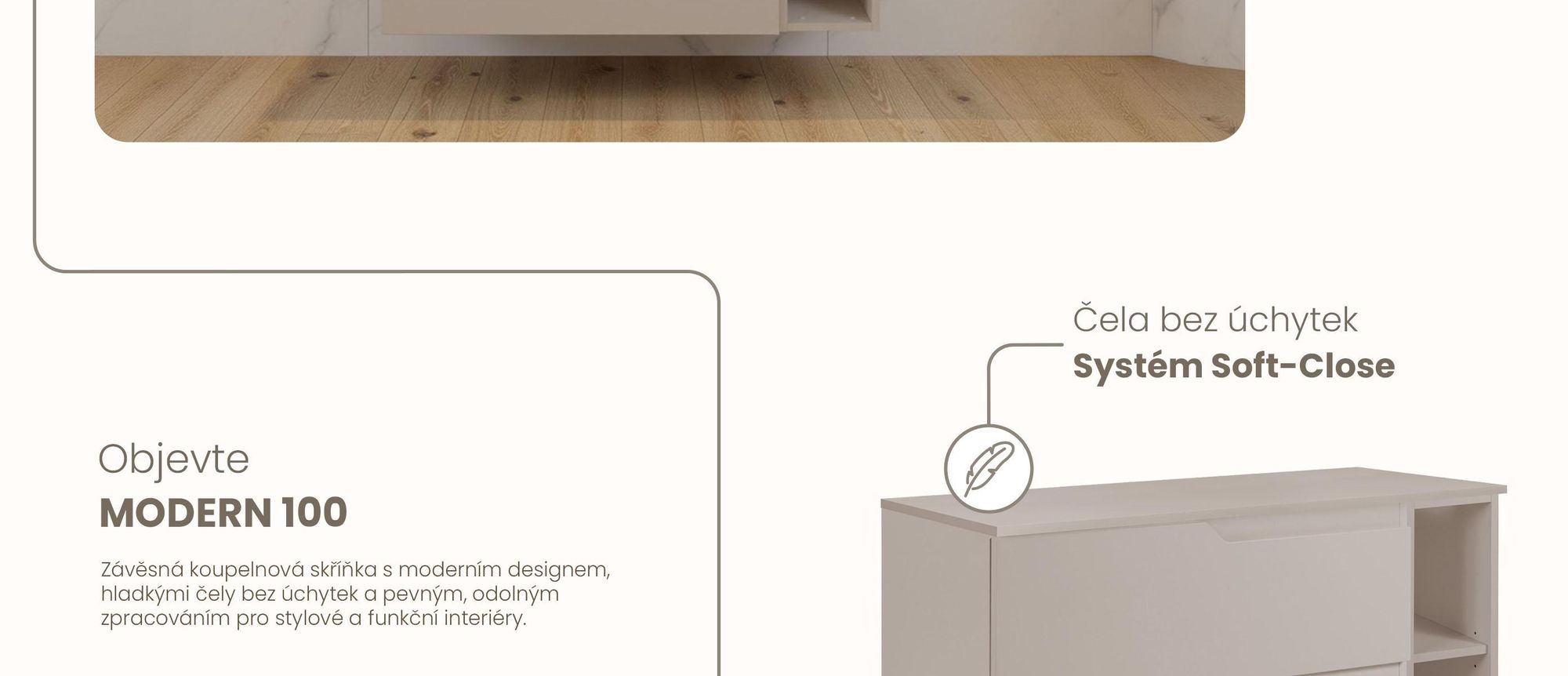RODAN | Skříňka pod Umyvadlo - Béžová - 100 cm - S Deskou Stolu - 2 Zásuvky - Závěsné - S bočním Regálem - MODERN