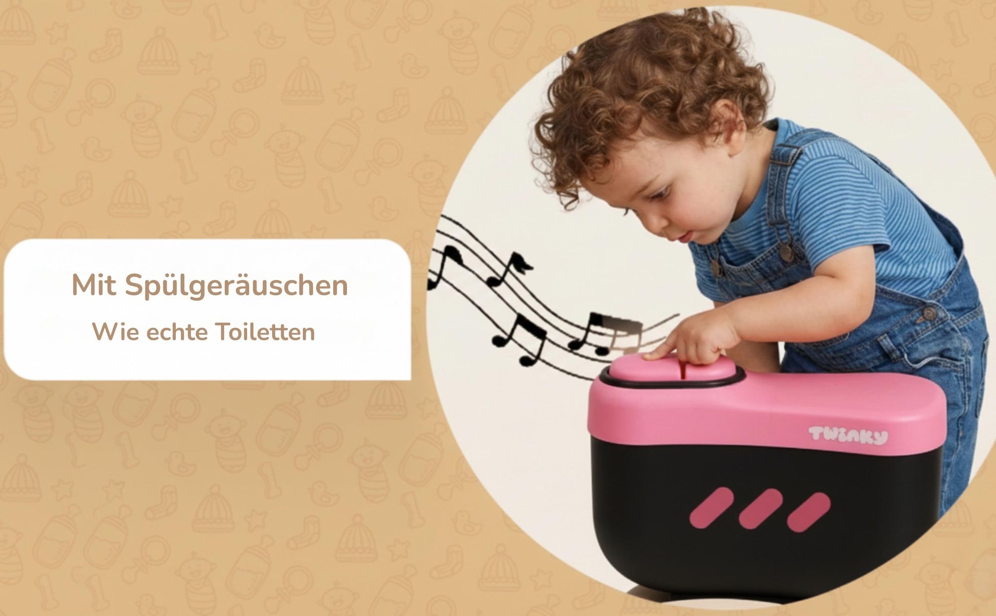 Twinky® Töpfchen für Kinder und Baby – 3-in-1 Toilettentrainer mit Musik- und Spültaste – Toilettensitz mit Deckel und WC-Rollenhalter