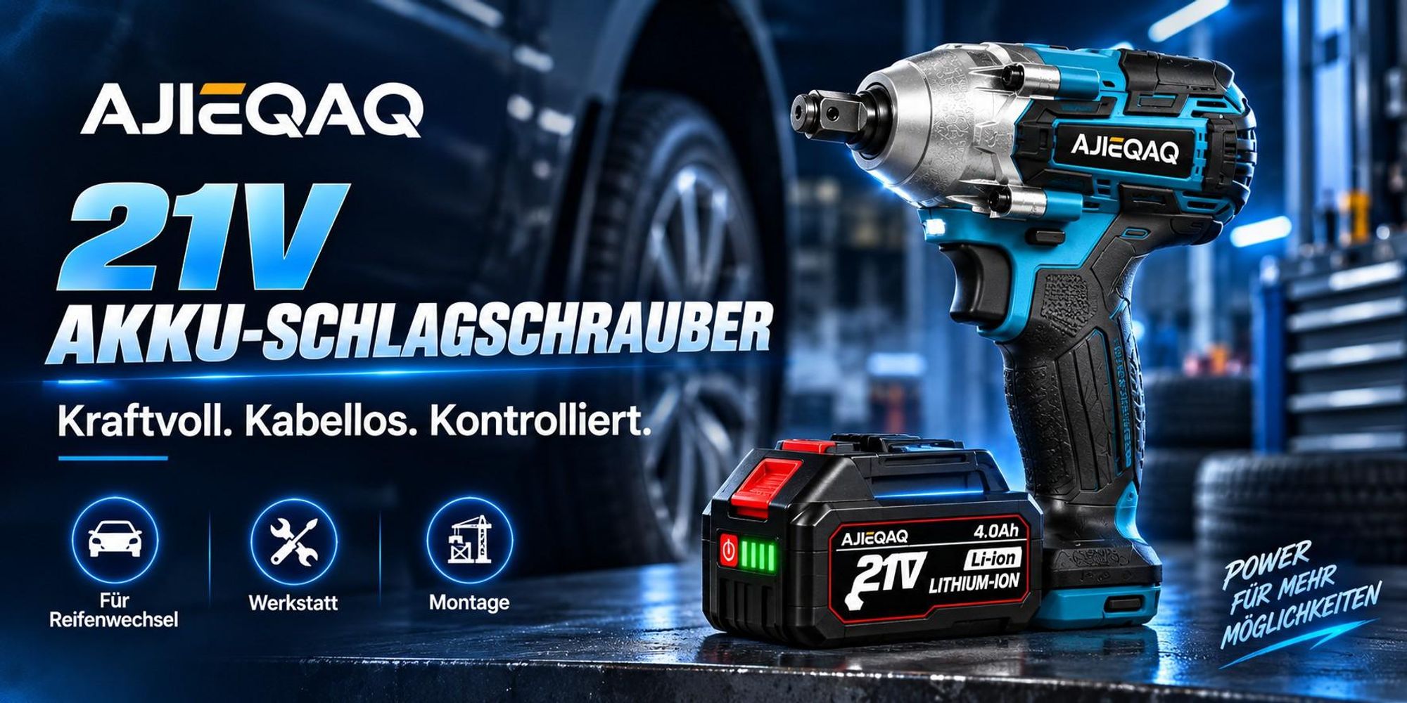 AJIEQAQ 21V Akku Schlagschrauber & Schlagbohrmaschine Brushless, 550Nm Max. Drehmoment, 2×4,0Ah Akku, 1/2 Zoll, 3-Gang, Inkl. 6 Stecknüsse & Koffer