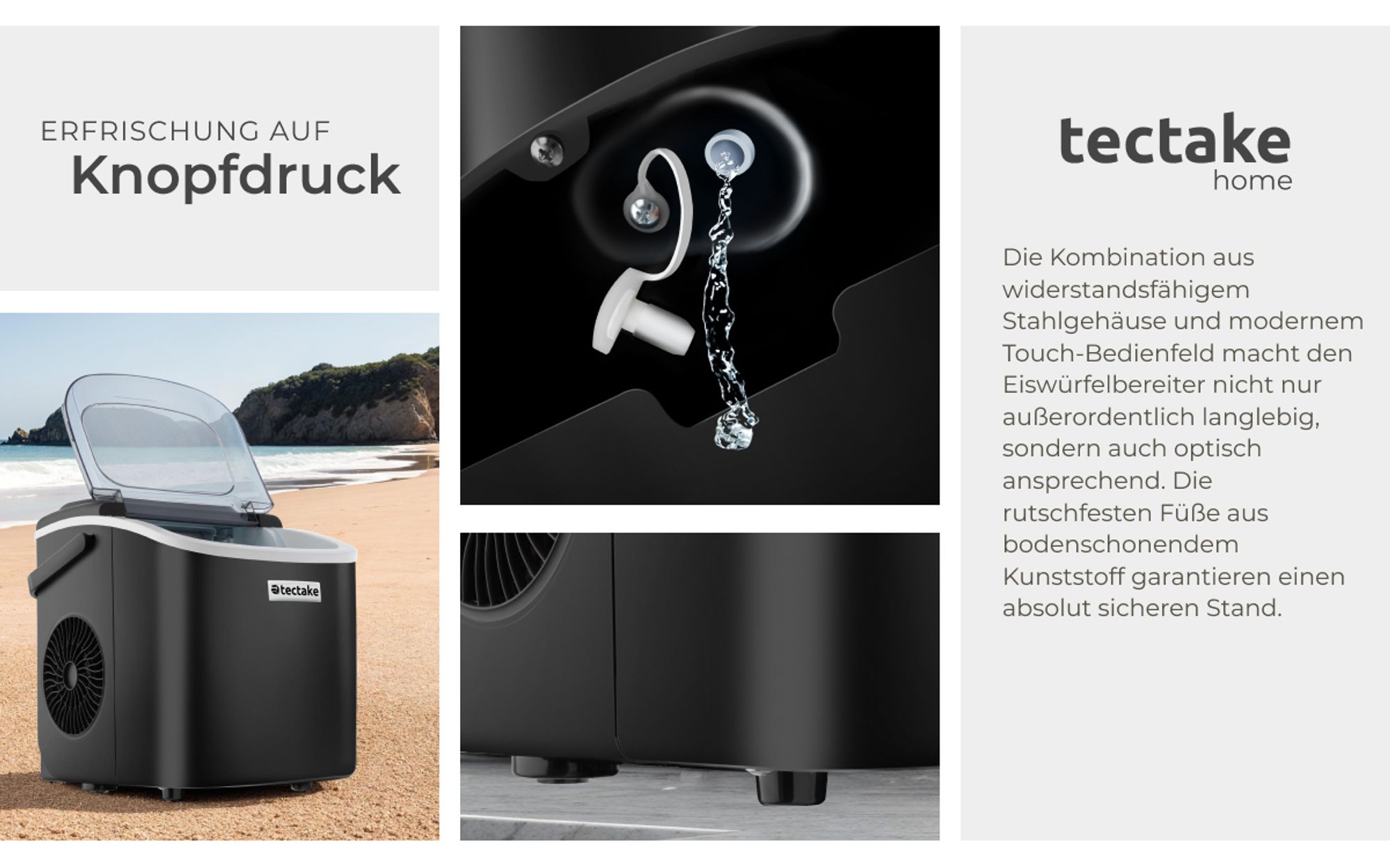 tectake® Eiswürfelmaschine Arctic 1,2 l Wassertank, 2 Eiswürfelgrößen