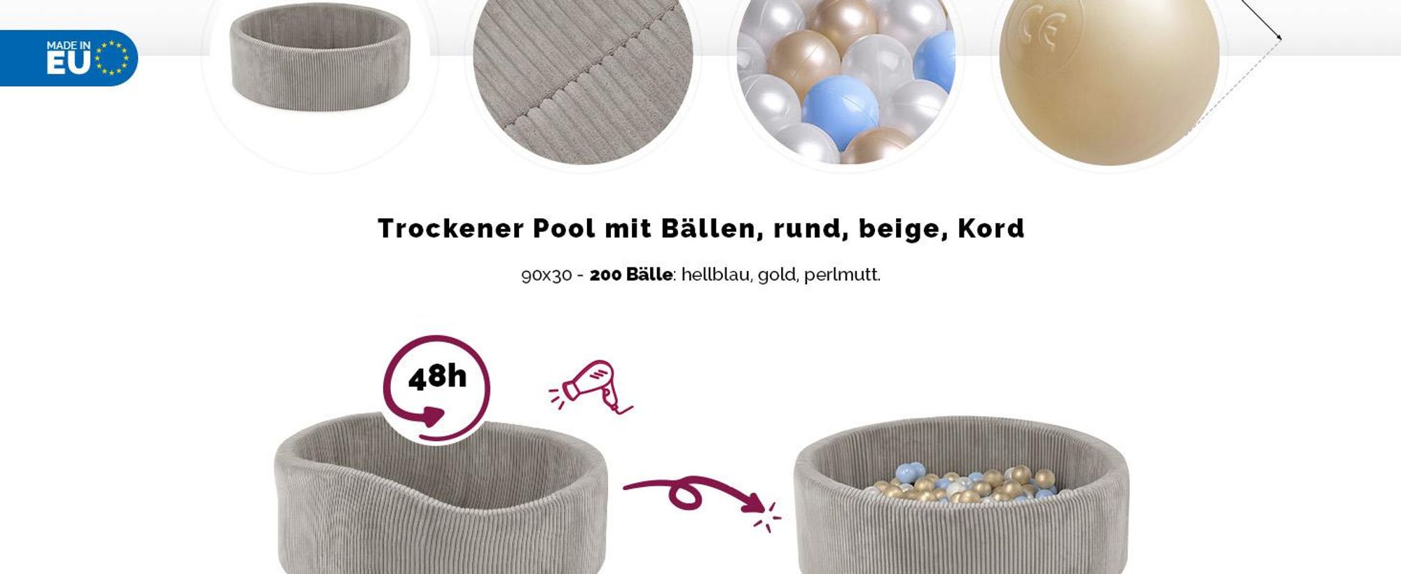 MISIOO Bällebad mit Schaumstoff-Füllung - 90x30cm - 200 Bälle für Bällebad - Hochwertige Bällebad Bälle für Kinder - Weiches und Sicheres Spielzeug