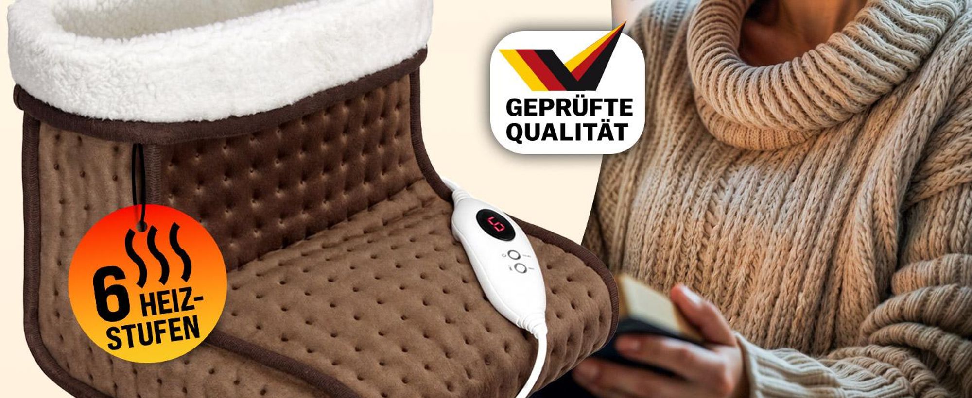 MONZANA® elektrischer Fußwärmer 6 Heizstufen 90min Timer Größe 47 Fußheizung Wärmeschuh Überhitzungsschutz waschbar braun