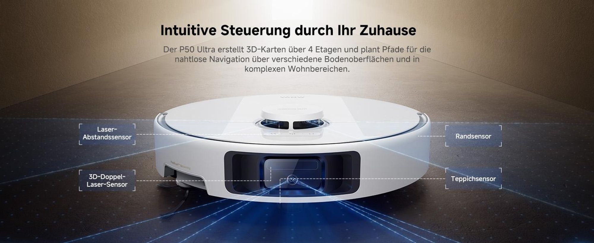 MOVA P50 Ultra Saugroboter 19.000 Pa, flexibler Wischmopp, automatische Reinigung 75 °C + Reinigungsflüssigkeit inklusive
