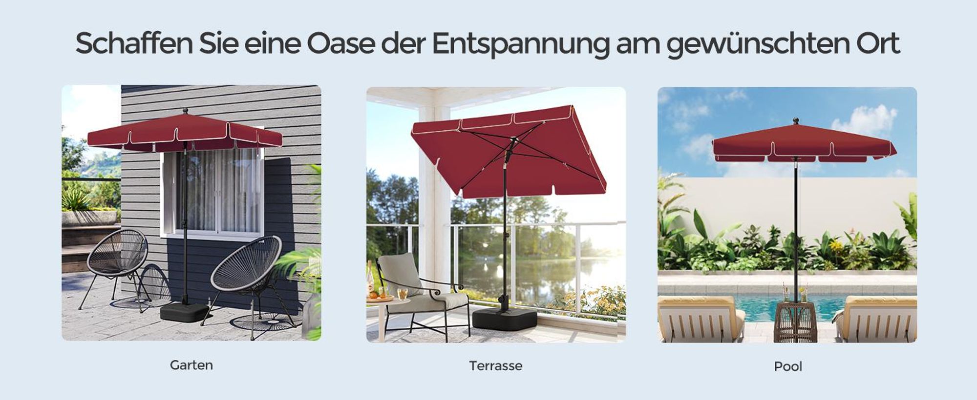 SONGMICS Sonnenschirm 200 x 125 cm UPF 50+ Sonnenschutz