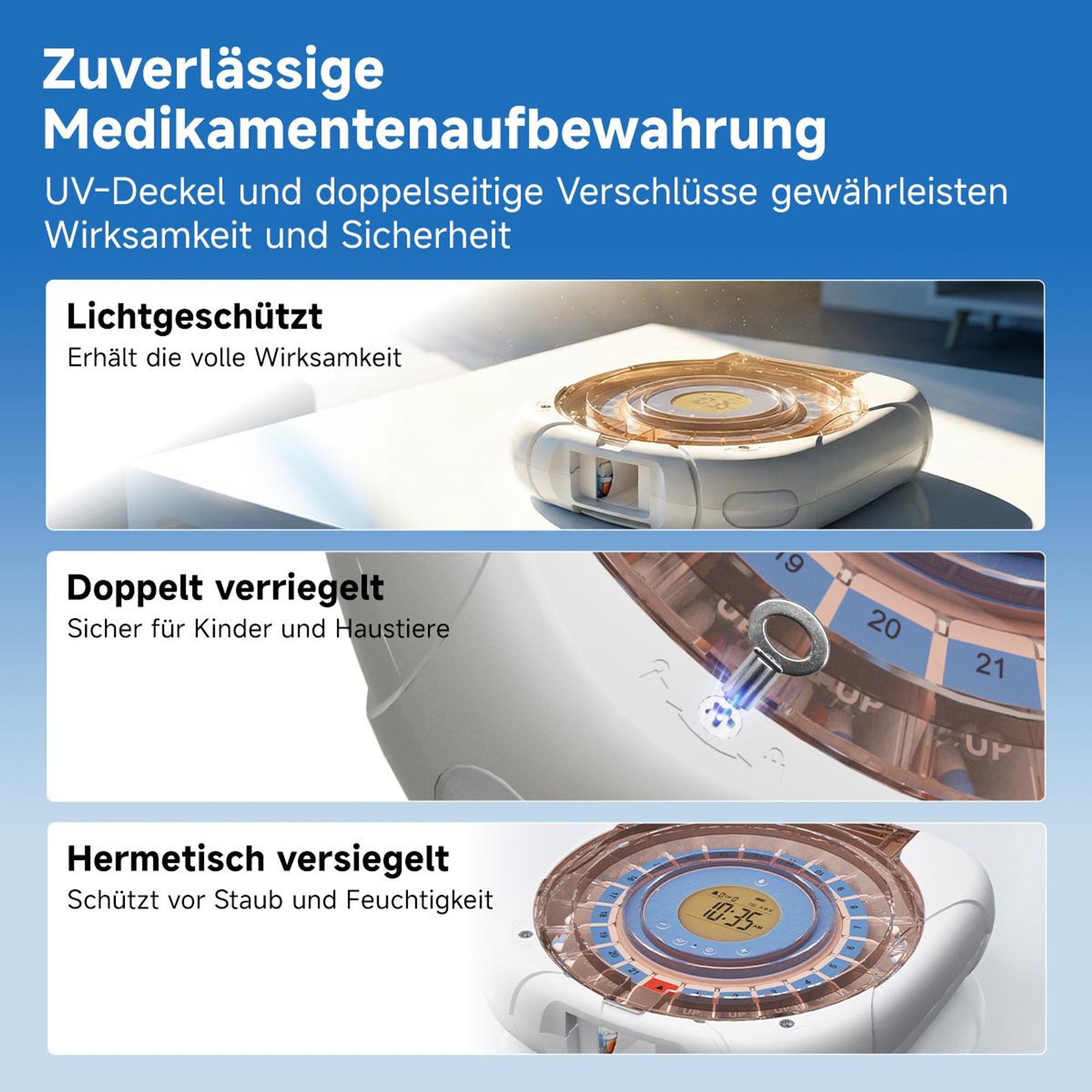 Retekess TH017 Smart-Pillenbox, Drahtlose WLAN-Kommunikation, Automatischer Pillenauswurf, 21 Pillenfächer, zwei Stromversorgungsoptionen,für Senioren