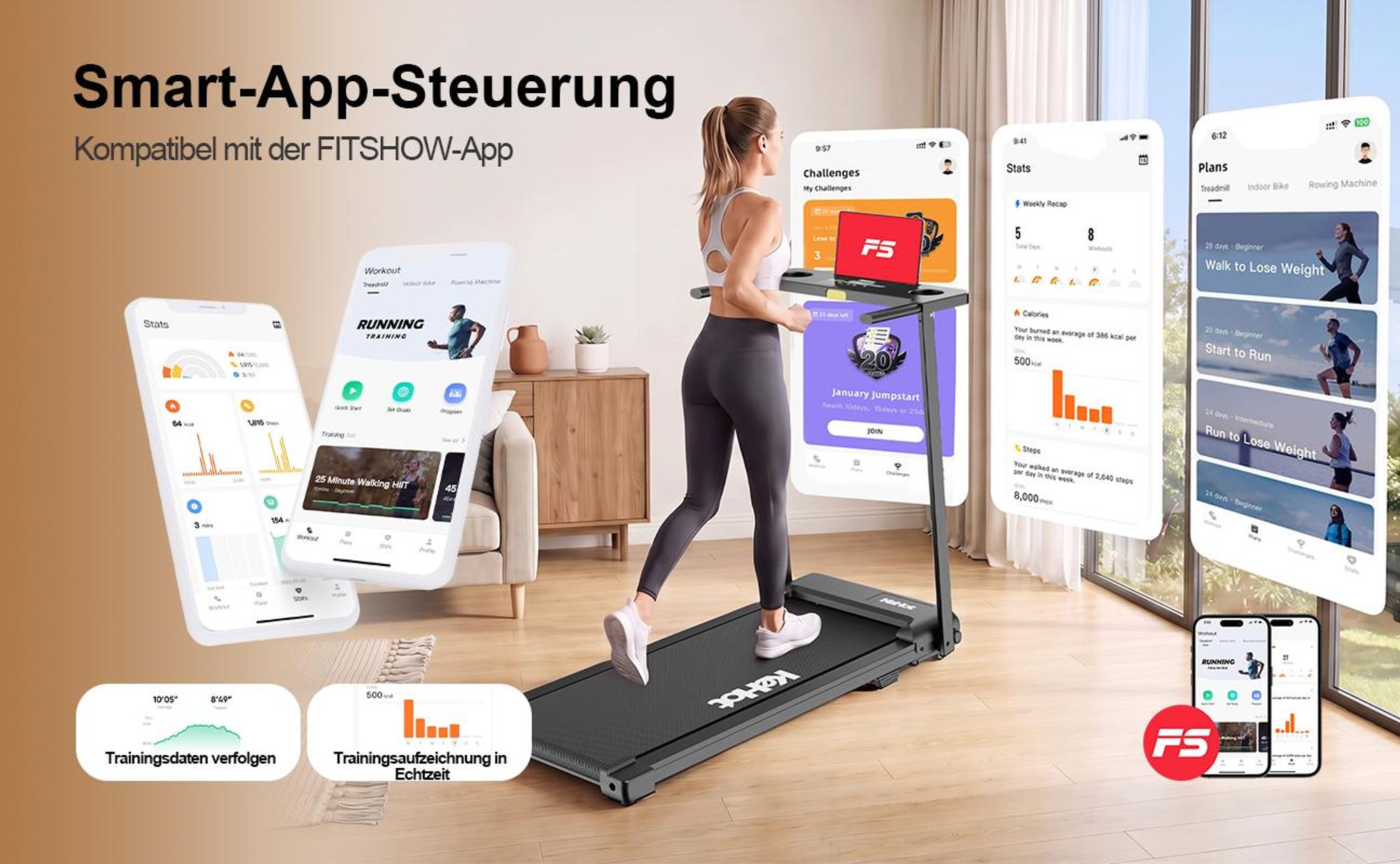 3-in-1 Klapp-Laufband , 136kg, 12 km/h, LED-Display, 12 Programme, Bluetooth-Lautsprecher, Für Zuhause