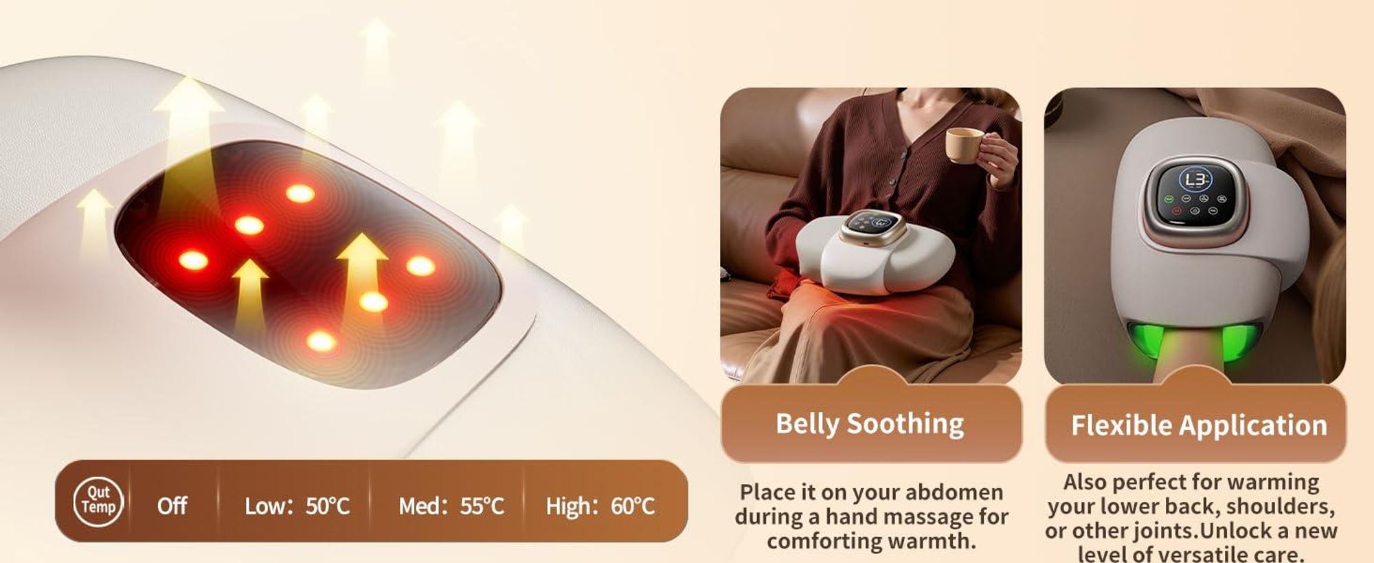 Handmassagegerät mit Wärme & Lichttherapie, 3 Modi, 5 Intensitäten, tragbar, für Arthritis & Karpaltunnelsyndrom