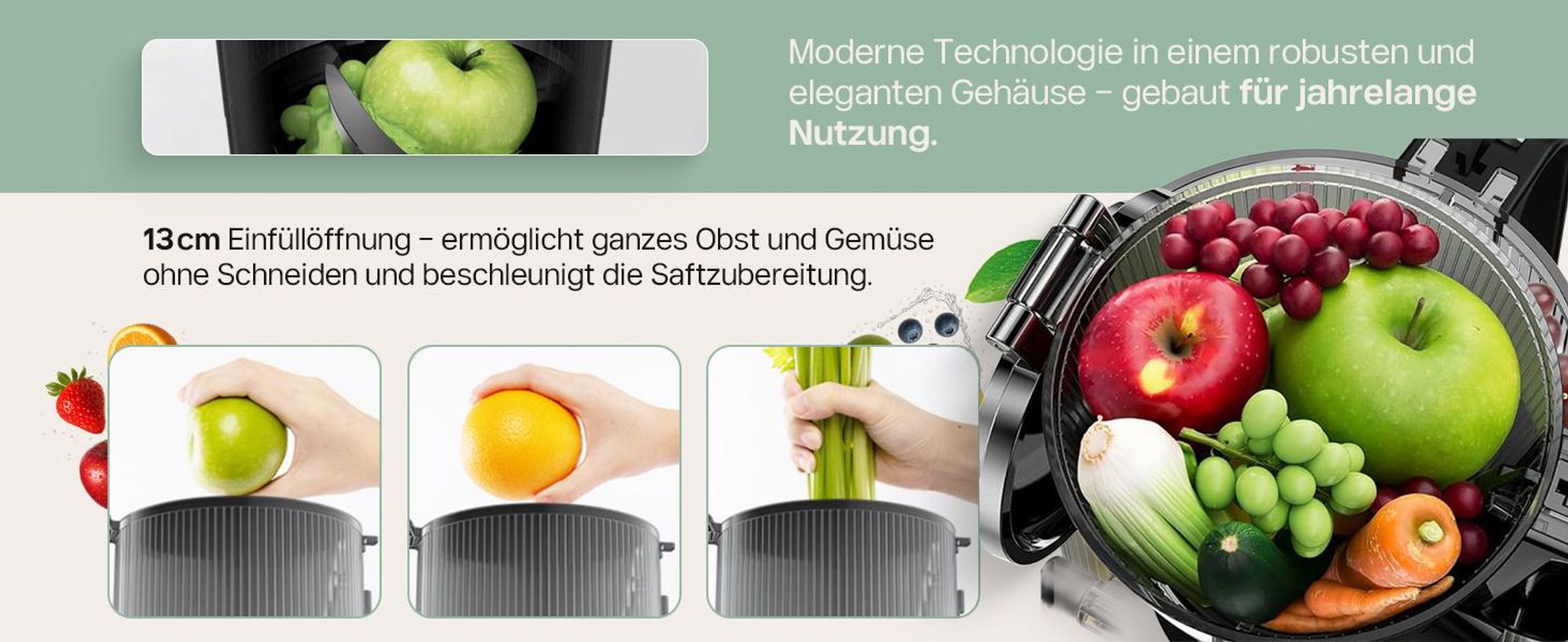 4Swiss WB025 Slow Juicer Entsafter - Kaltentsafter Saftpresse Elektrisch 13 cm XXL Einfüllschacht BPA-frei Leise Obst Gemüse Saftmaschine