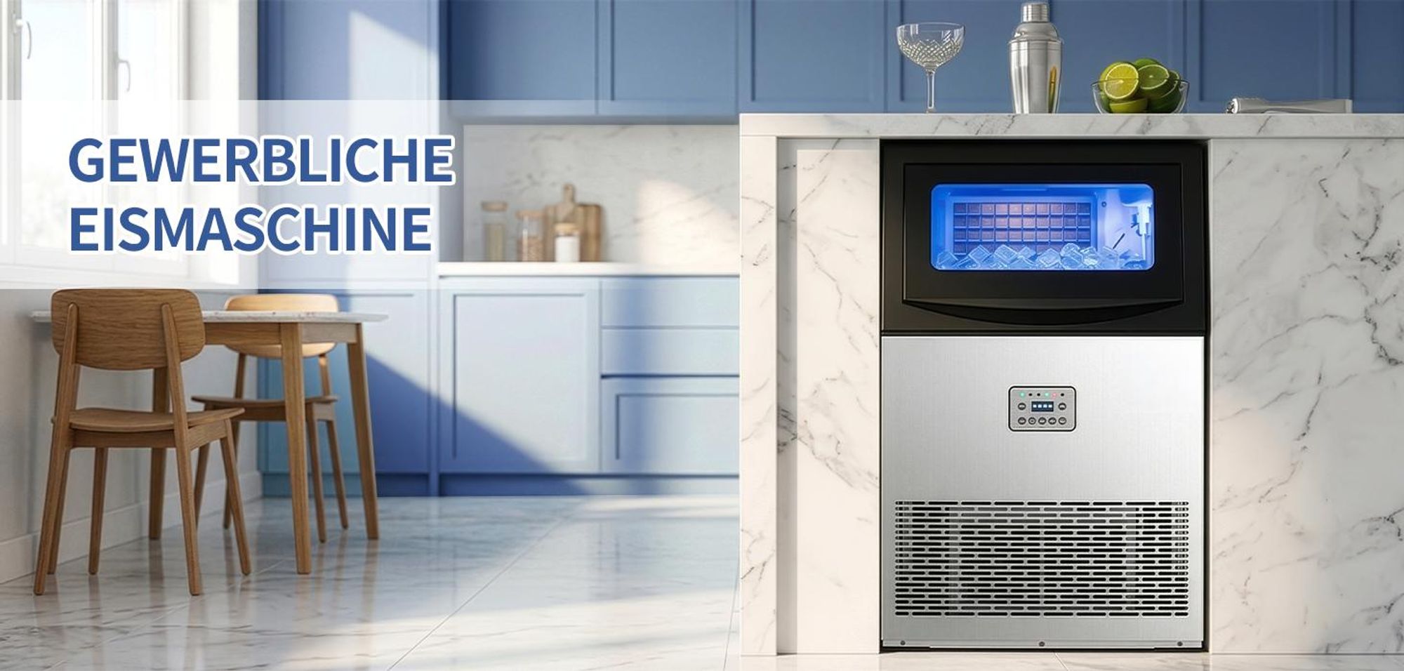 FCH Gewerbliche Eiswürfelmaschine, 50 kg/24 Std. Edelstahl Untertisch-Eismaschine mit 23 kg Eislagerkapazität