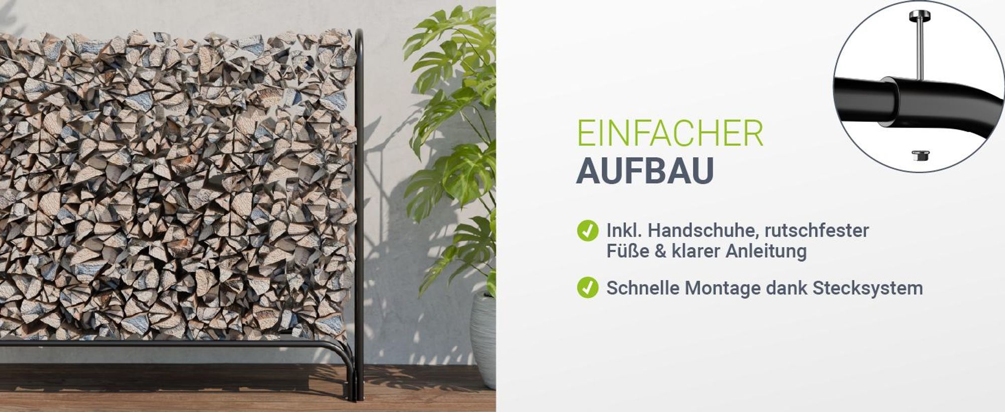 Juskys Kaminholzregal L 260x117x36 cm, außen aus Metall mit Abdeckungung, Feuerholzregal
