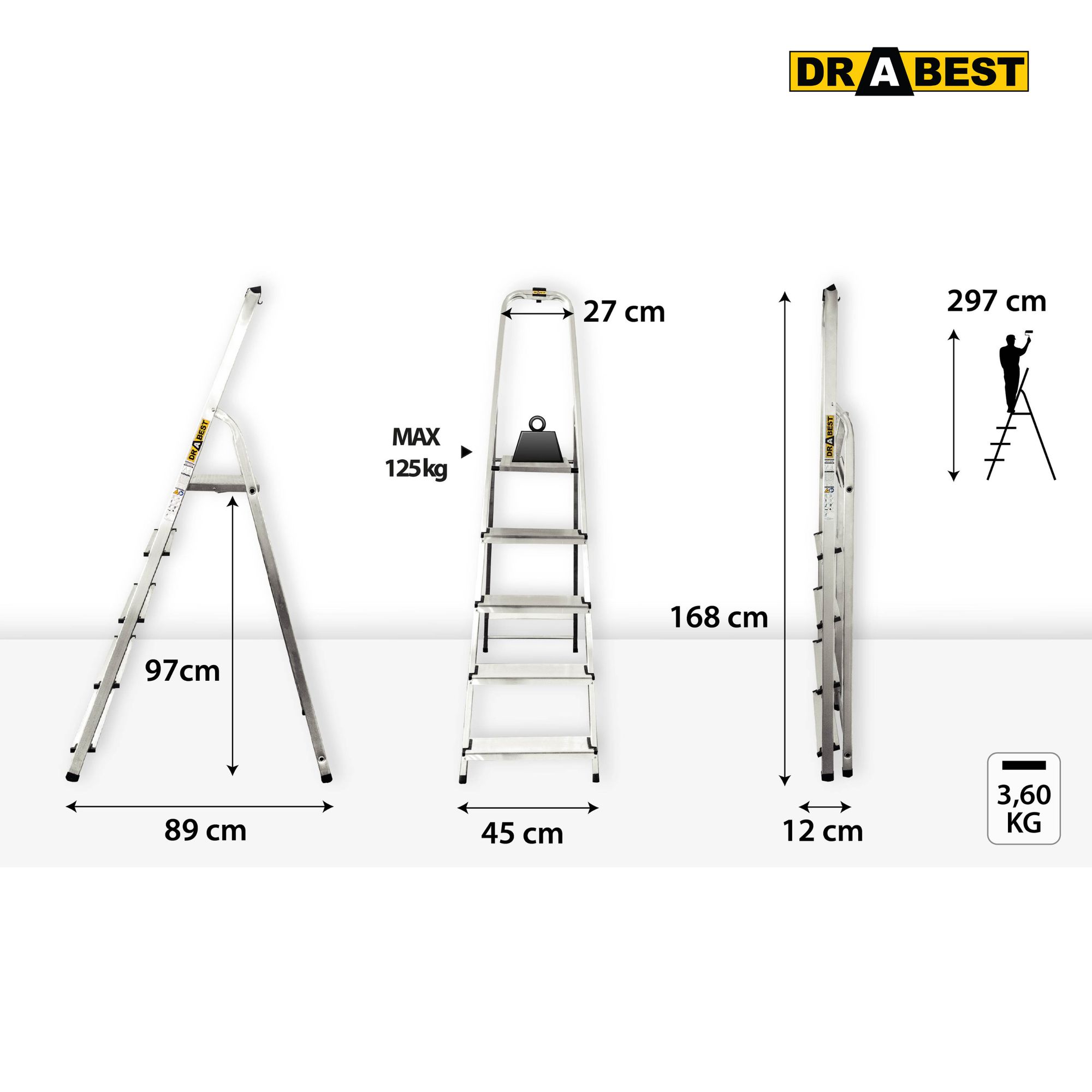 Technische Abmessungen, Leiter, Leiterstand, Aluminiumleiter, Klappleiter