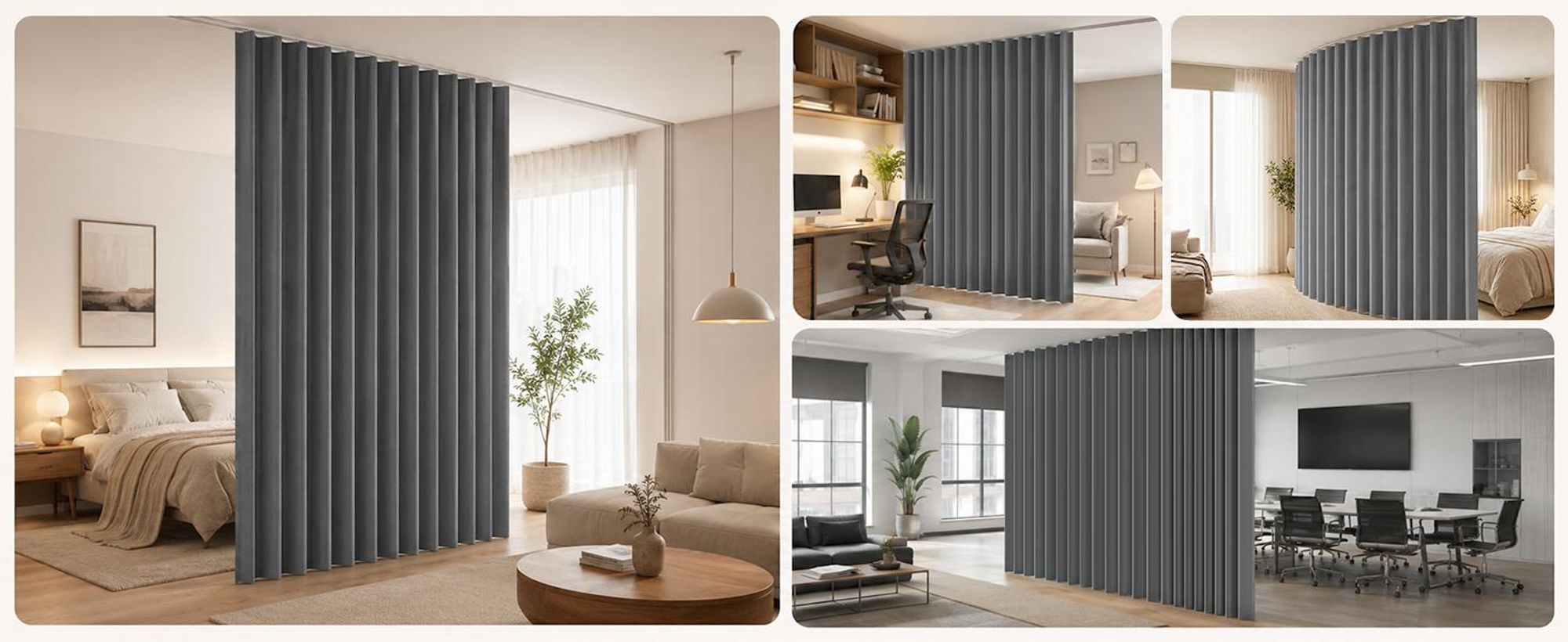 Extra Breite Vorhang Blickdicht Raumteiler mit Schiene Gardinen Vorhänge Türvorhang für Wohnzimmer Schlafzimmer, B254xH213cm, Grau