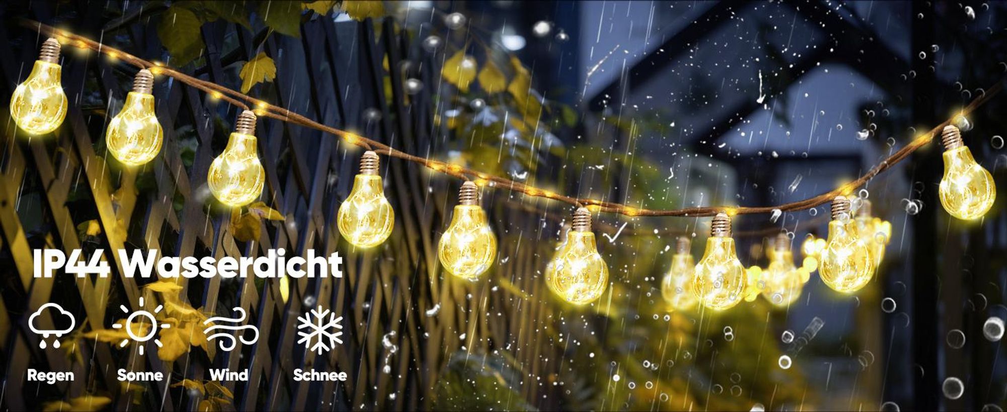 Salcar 5M LED Lichterkette Außen Solar & USB  10 Glühbirne Vintage Hanfseil Lichterkette Outdoor Hängelampen 8 Modi Wasserdicht Warmweiß