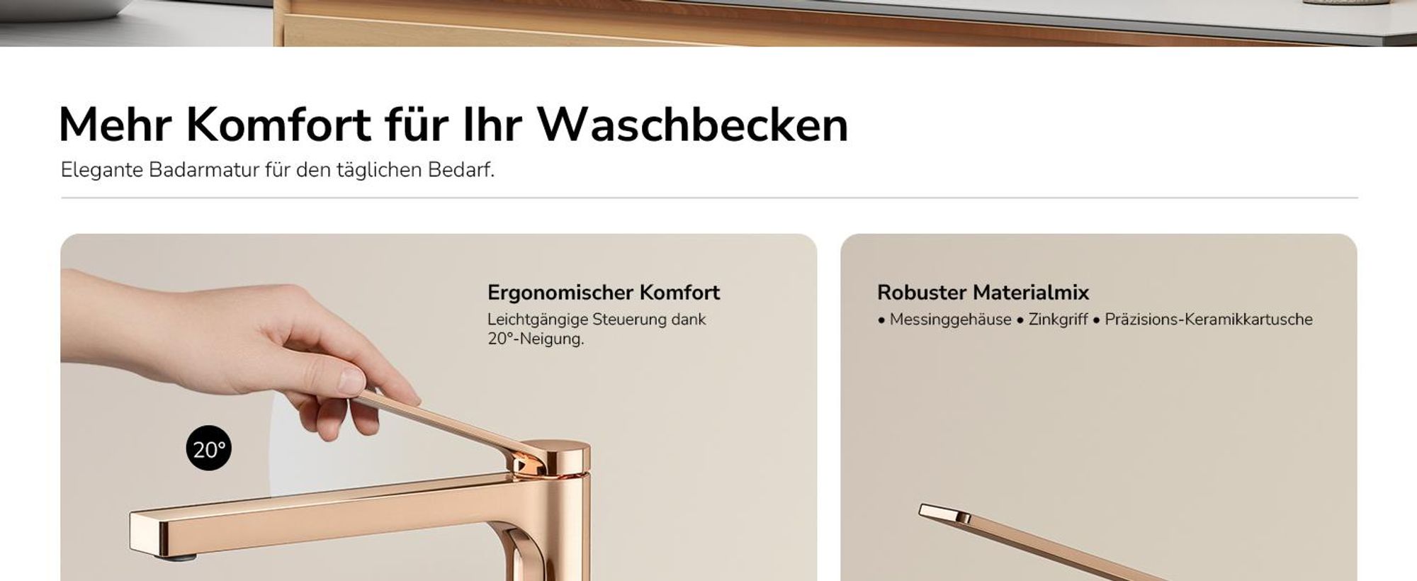 EMKE Wasserhahn Bad Roségold 335x233x46mm, Messing, Keramikkartusche, Badarmatur, Mischbatterie Waschbecken-Armatur, Waschtischarmatur
