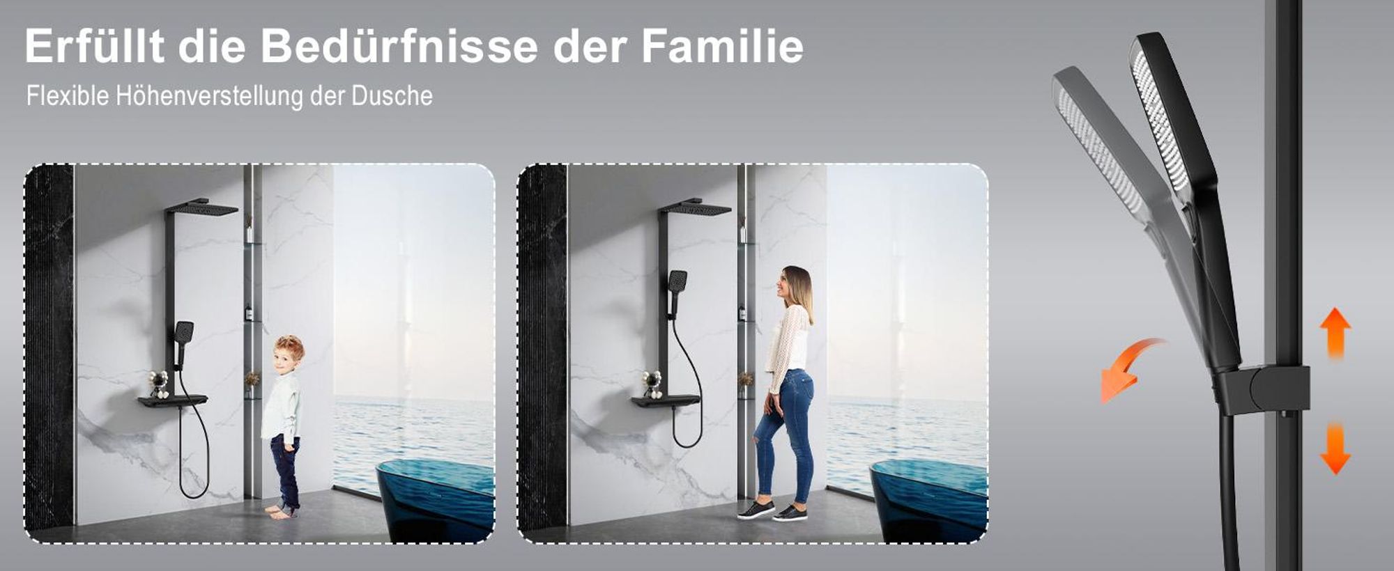 Homelody Duschsystem mit Thermostat und 395MM Ablage, Regendusche und Duschsteuerung,30cm Kopfbrause,Wasserablassfunktion unter Wasserfall