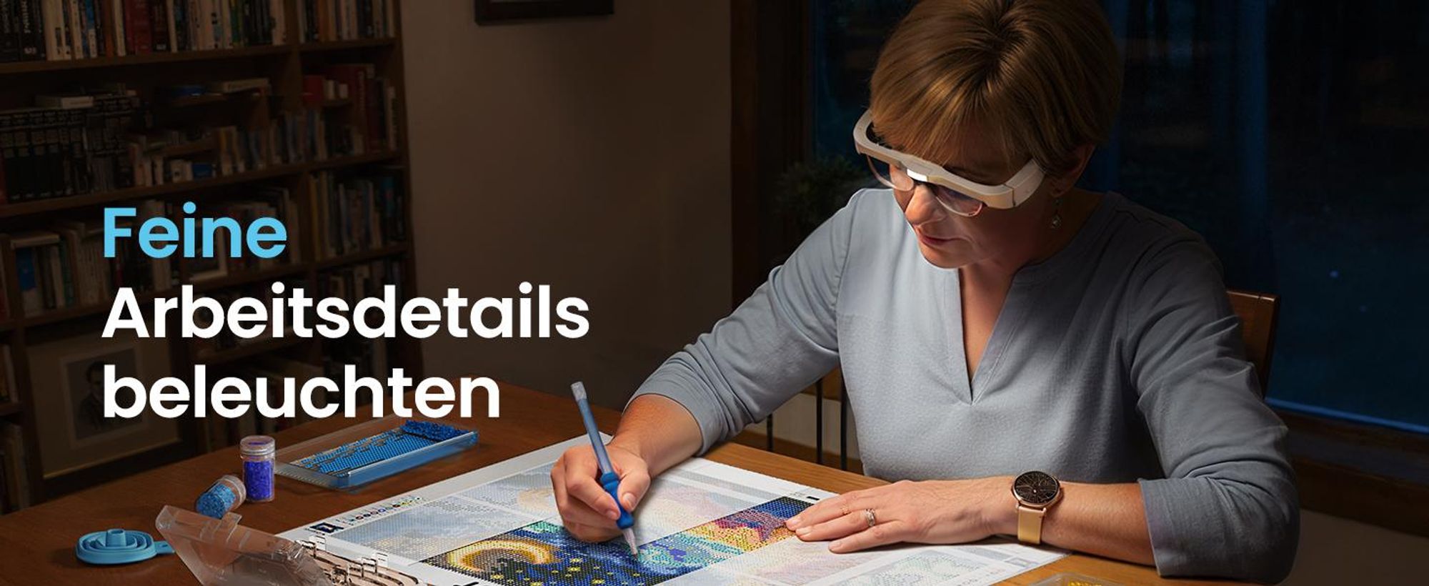 Lupenbrille mit LED, Kopflupe, Vergrößerungsbrille, Brillenlupe, Vergrößerung:0.75X-4.0X, für Modellbau Juweliere Bastel Lesen Detailarbeit