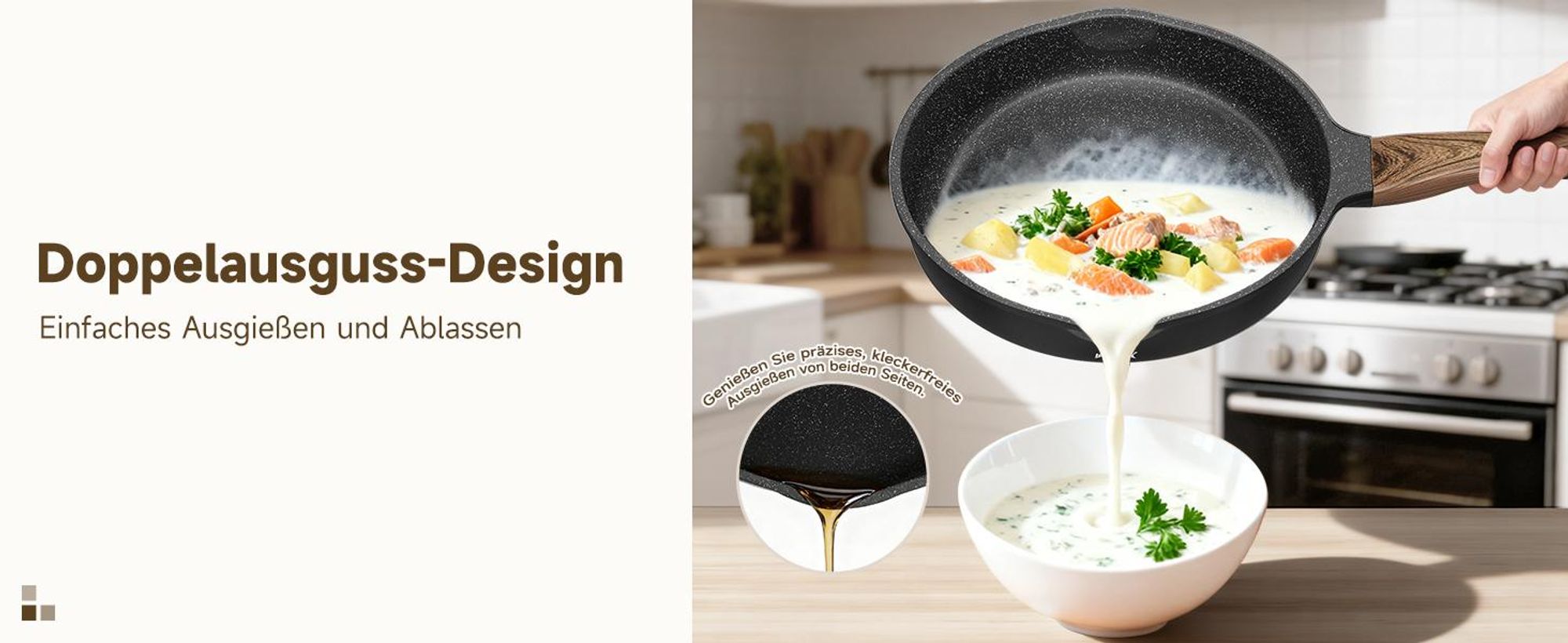 8-TLG Topfset Induktion mit Antihaftbeschichtung,Pfanne 24/28cm,Milchtopf 16cm,Kochtopf 24/28cm, für alle Herdarten,Holzmaserung
