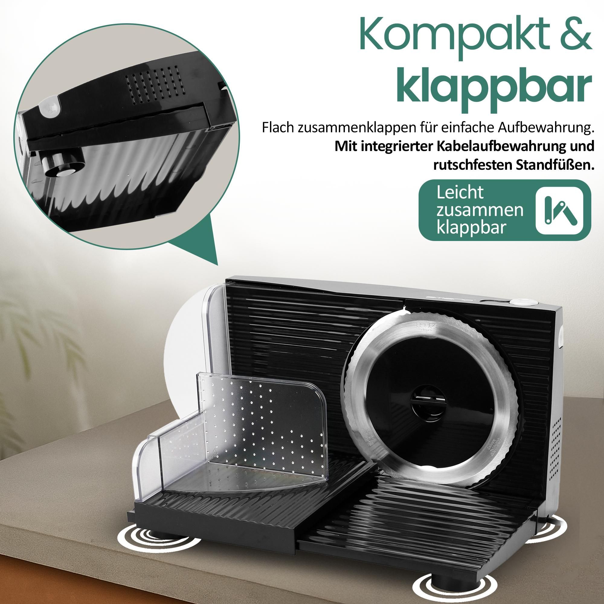Emerio Multifunktionale Allesschneider – 100 W – Schnittstärke 0–17 mm – Edelstahlmesser – elektrische Schneidemaschine – MS-125000.1