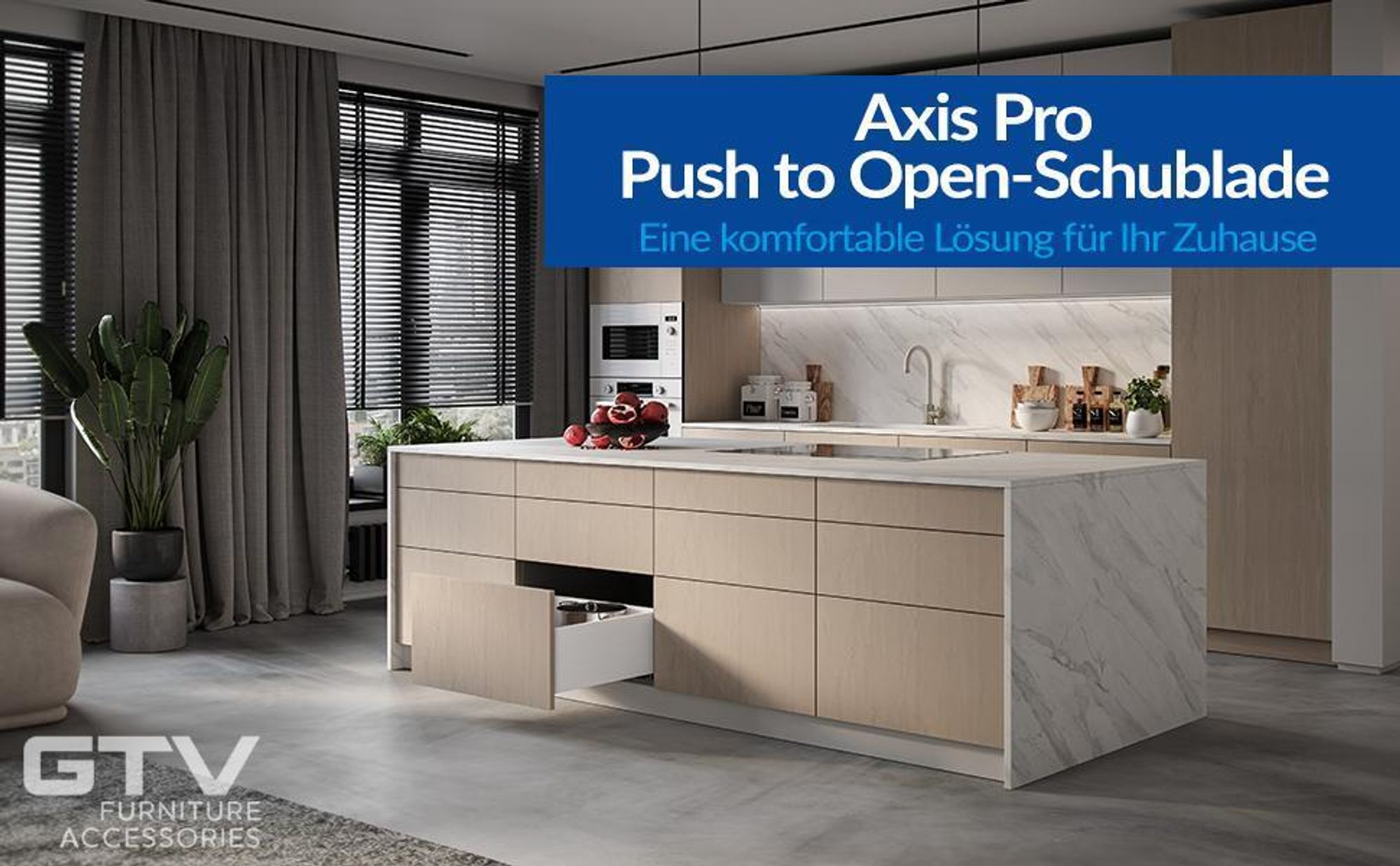 GTV Schubladensystem AXIS PRO, Schubkastengarnitur mit Vollauszug, Weiß, Belastbarkeit bis 40 kg, Push to Open mit Synchronisation, den Freien Zugang, Breite: 300 mm, Höhe: 200 mm