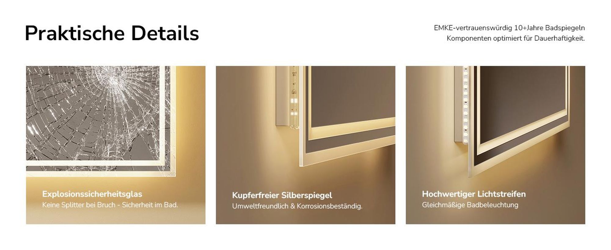 EMKE LED Badspiegel mit Beleuchtung 100X60 cm Antibeschlag, Wandspiegel Badezimmerspiegel mit mechanischem Schalter, 3000K/6500K Lichtfarben, IP44
