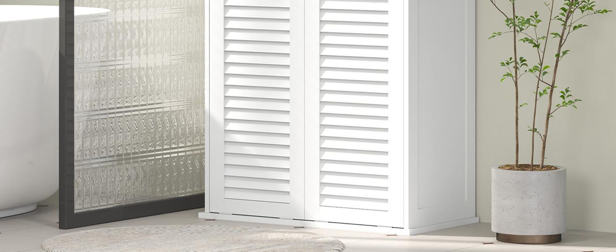 HOMCOM Wäscheschrank, Badschrank mit 2 Wäschekörben, Griffen, Lamellentüren Weiß