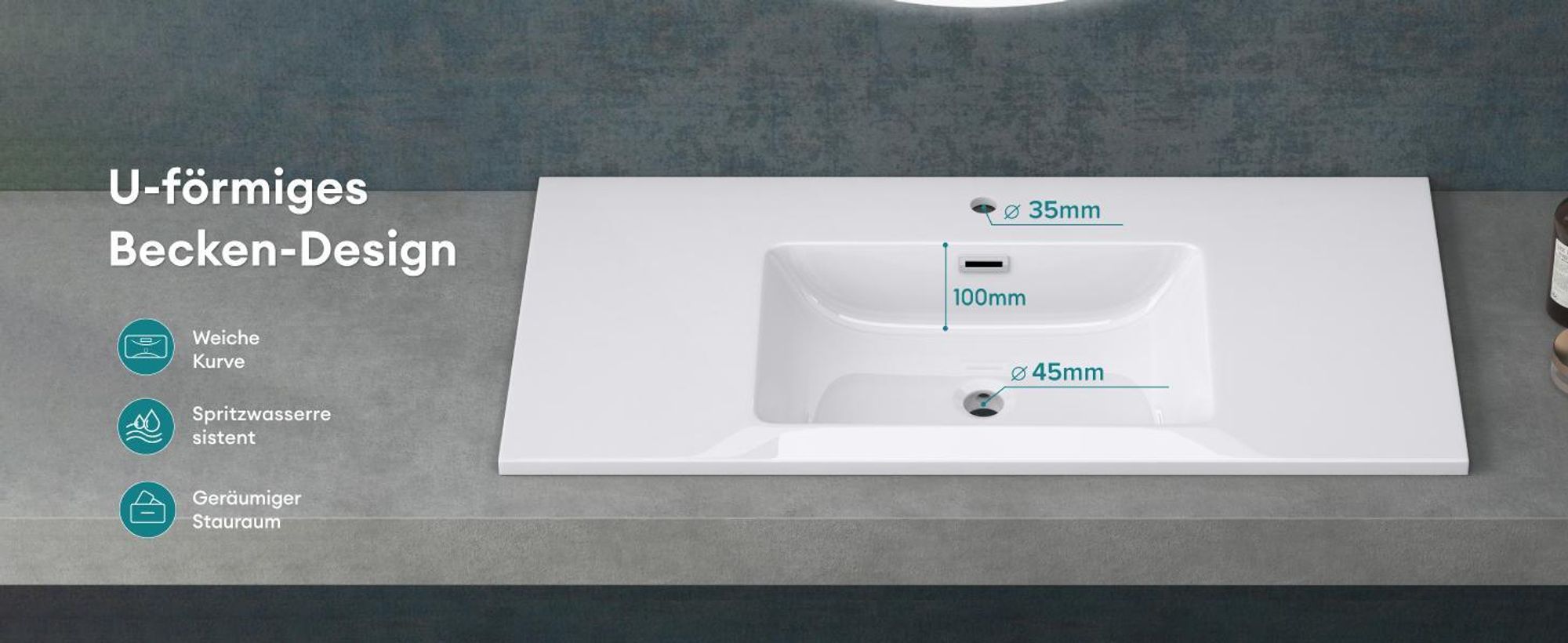 Mai & Mai Einbauwaschbecken, BTH: 90x48x12cm, Design Waschbecken aus Mineralguss in Weiß colossum02