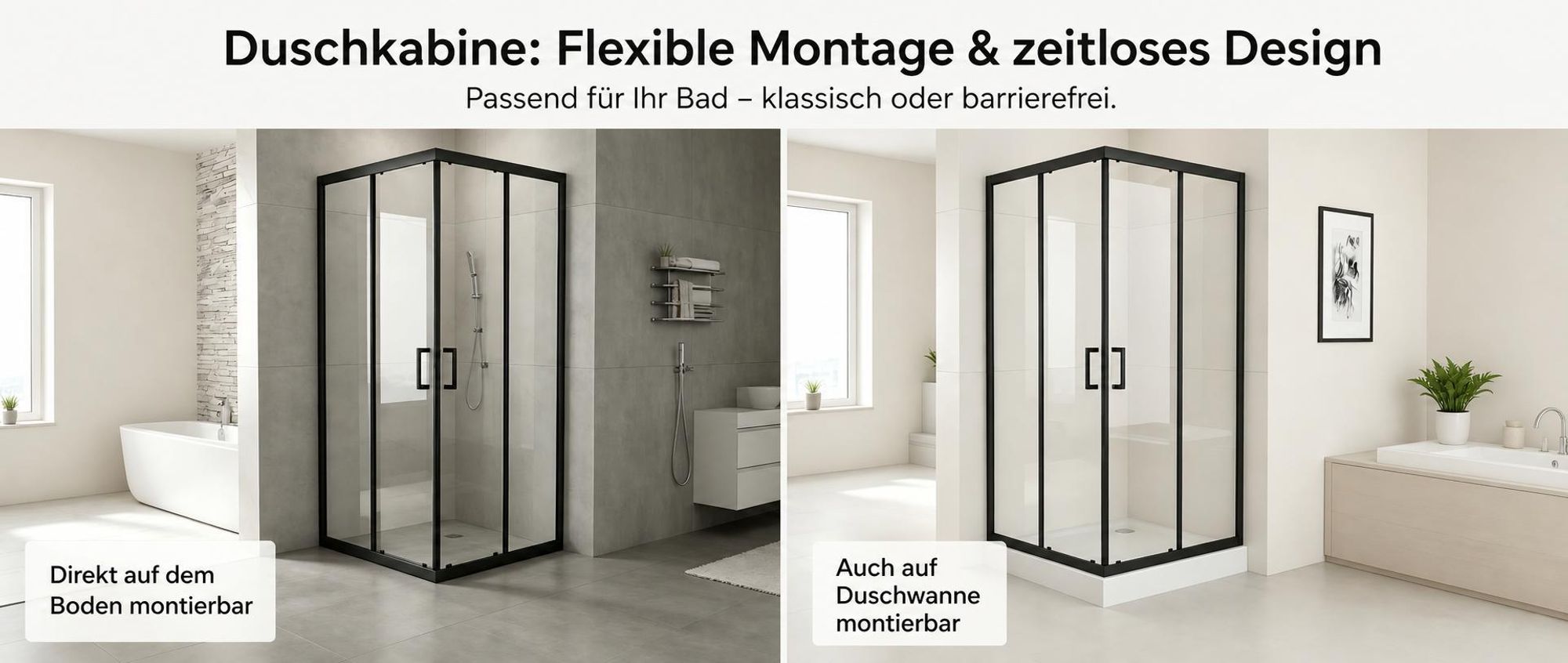 LISA Duschkabine Eckeinstieg 90x90x185 cm mit Doppel Schiebetür rollen, 6mm ESG Sicherheitsglas, Schiebetüren Glas komplett Dusche schwarz