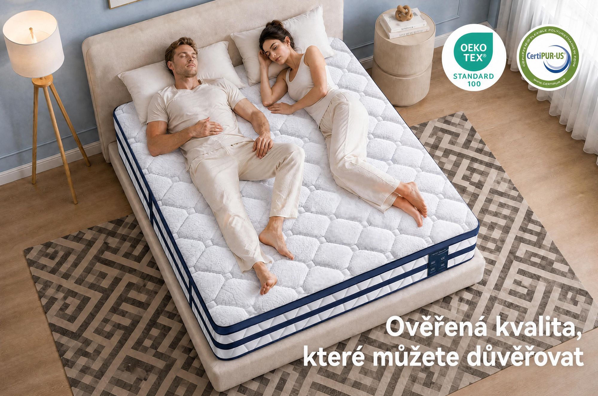 Matrace 90x200, 26 cm s integrovaným topperem, 7zónová kapsičková pružinová matrace H3/H4 – prémiový potah 420 g/m²