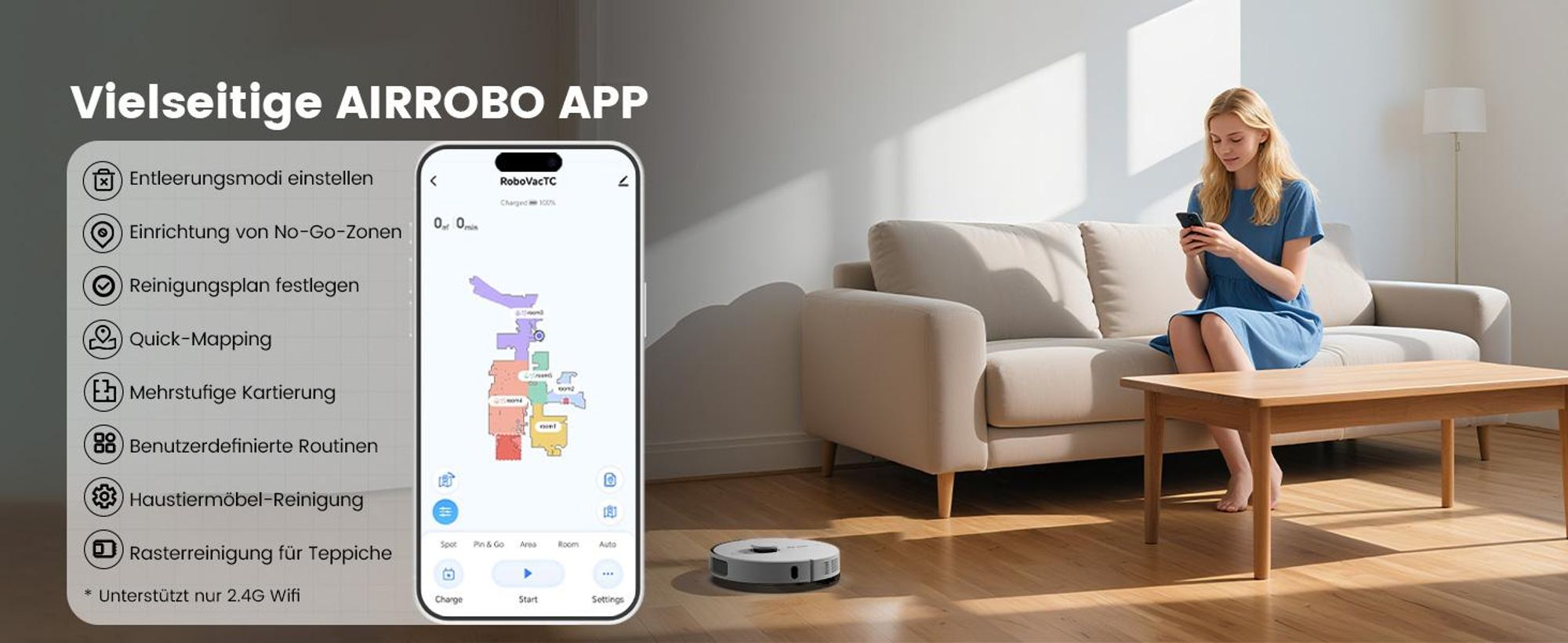 AIRROBO L60+ Staubsauger Roboter Saugroboter mit Wischfunktion, Auto-Staubentleerung, LiDAR-Navigation, 12000Pa, für Teppiche und Tierhaare