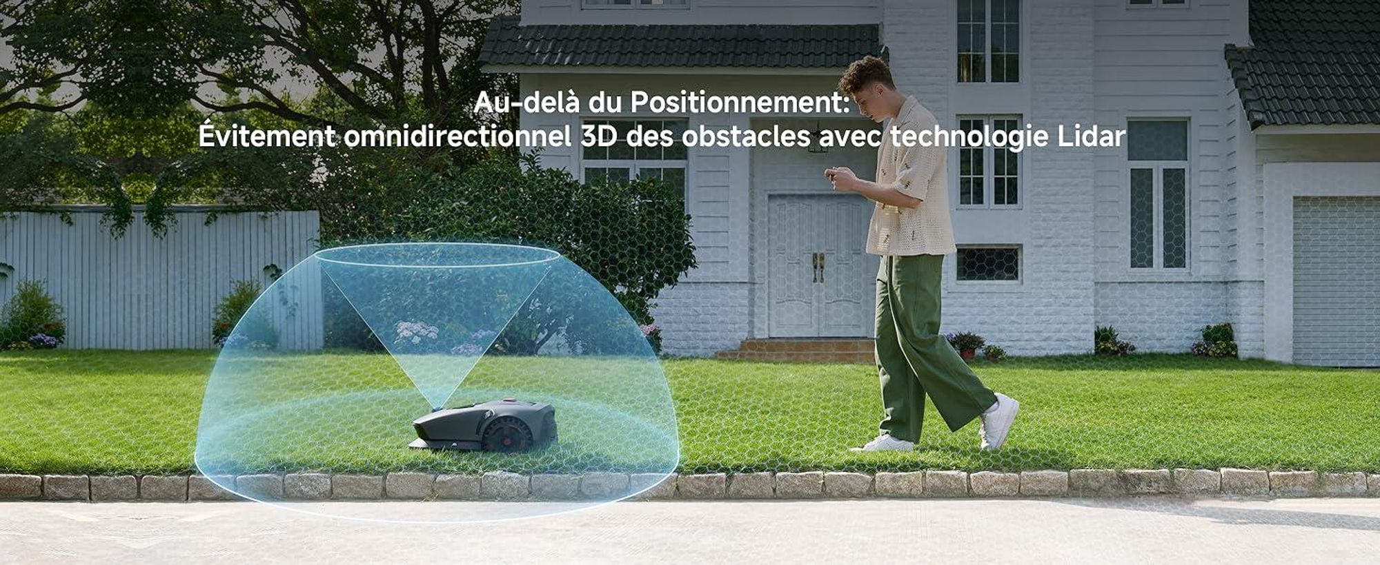 MOVA 1000 Robot Tondeuse 3D-LiDAR jusqu'à 1000 m², installation sans fil, évitement intelligent, App contrôle, roues tout-terrain, coupe en U