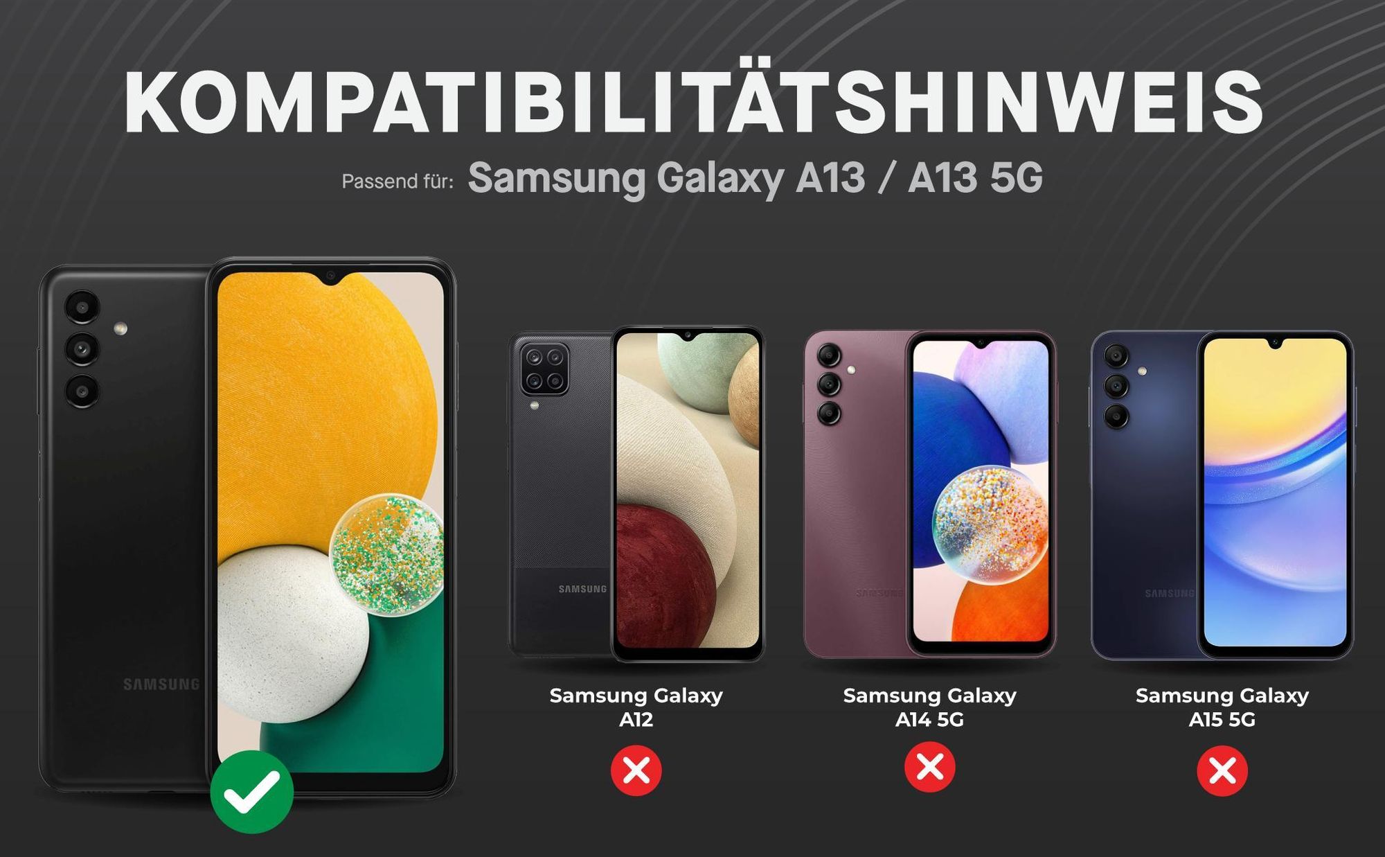Kompatibilitätshinweise Displayglas für Samsung Galaxy A13 & A13 5G