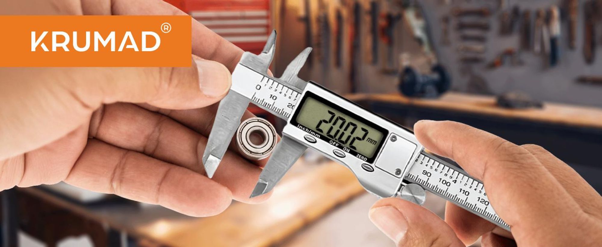 KRUMAD Digitaler Messschieber 150 mm Edelstahl, Elektronische Schieblehre, LCD Anzeige, Innen-, Außen- & Tiefenmessung, Präzisions Messgerät