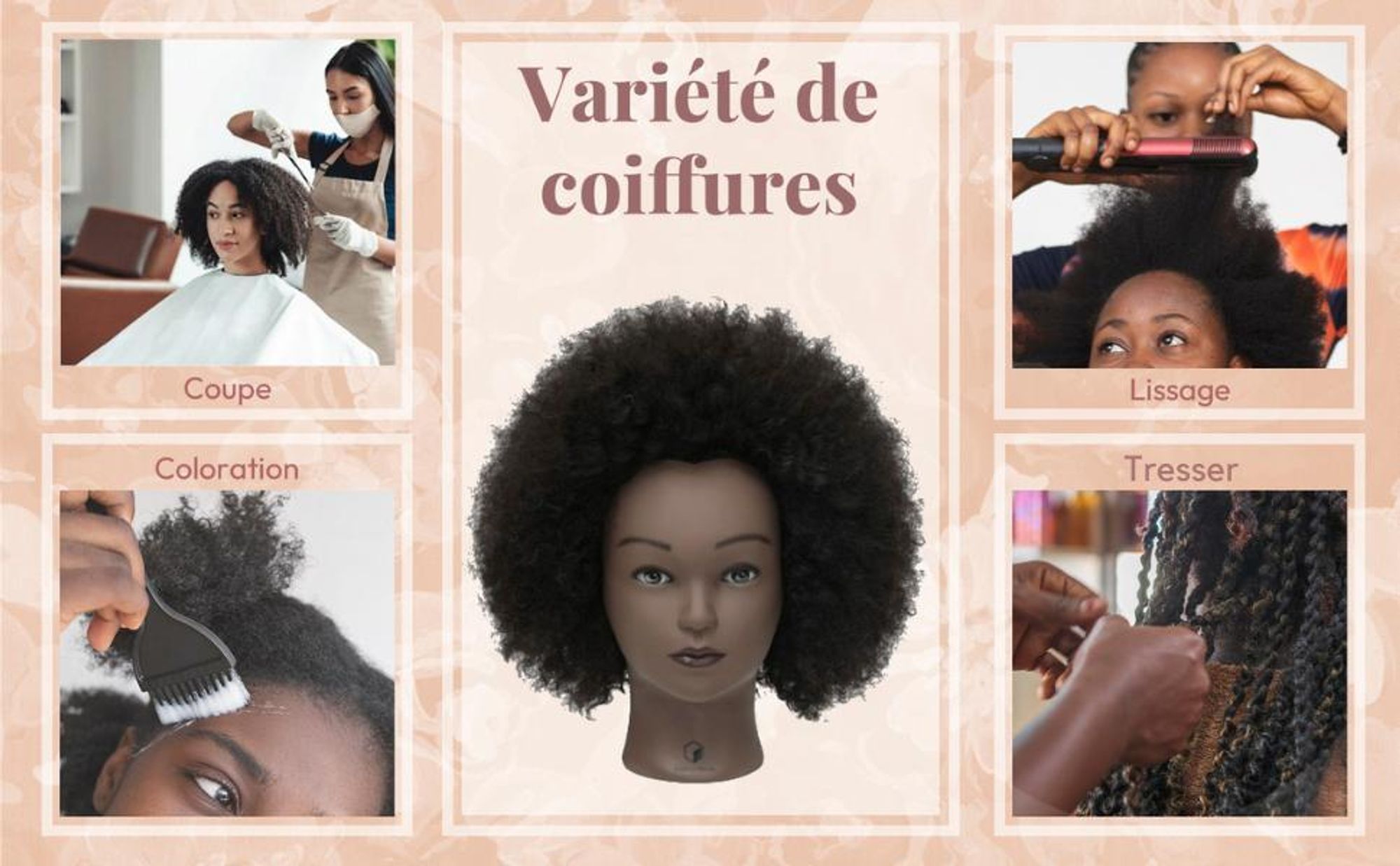 Desire of Goods Tête d'entraînement afro Tête de coiffeur - cheveux humains - avec pince de table & accessoires de coiffage - tête de coiffeur - 30 cm
