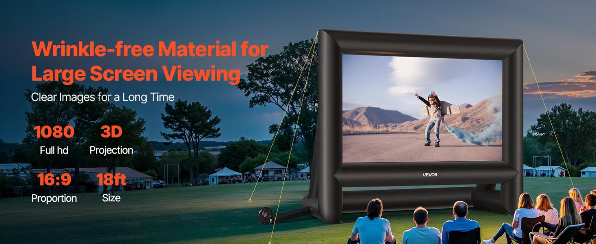 VEVOR aufblasbare Filmleinwand Projektion Beamer Leinwand aus 600D, Projektionsleinwand mit tragbarer Aufbewahrungstasche, 16:9, Filmprojektion für Heimkino Mottoparty Poolspaß (413 x 200 x 330 cm)