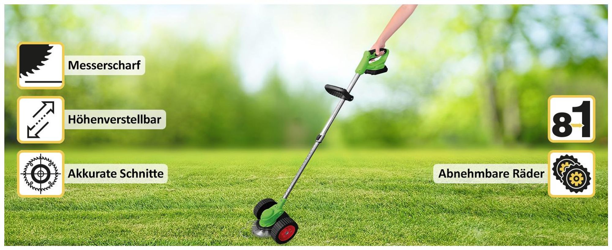 Rotorazer 8in1 Gartengerät Akku Rasentrimmer Set 22-tlg.