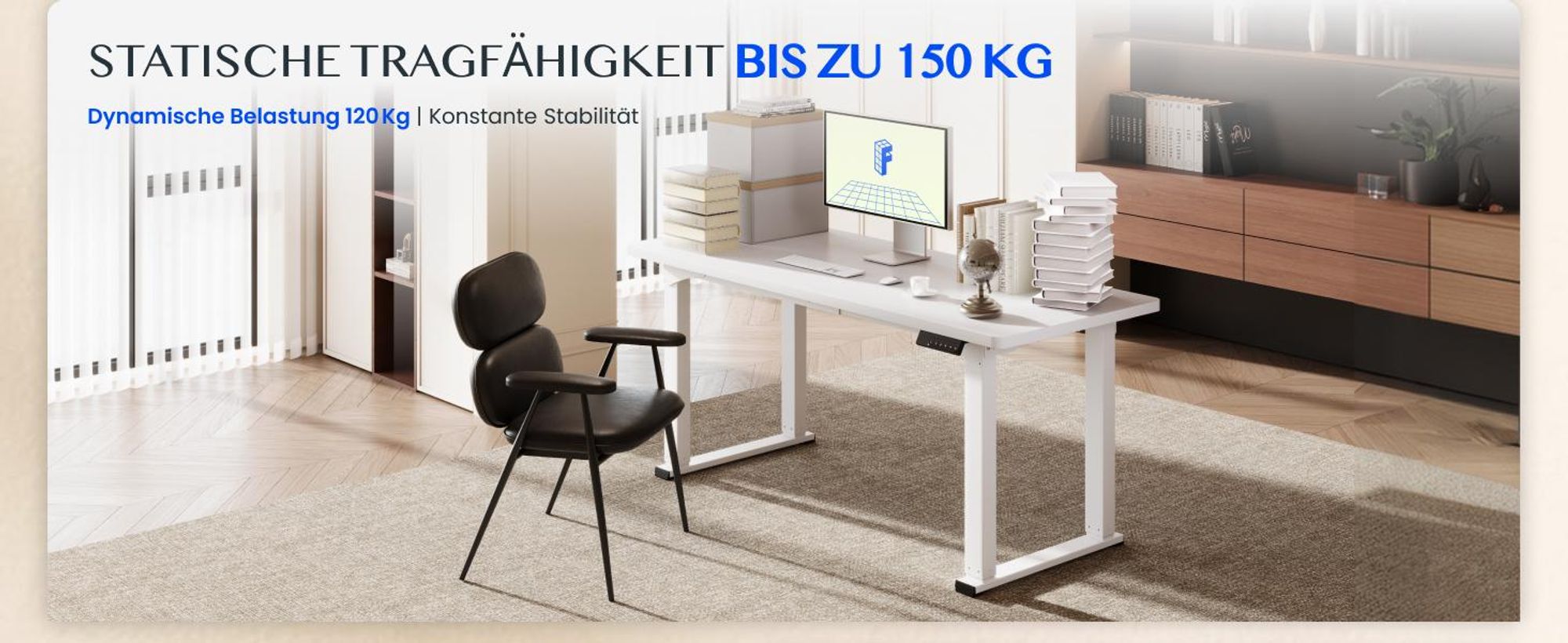 FLEXISPOT Höhenverstellbarer Schreibtisch Gestell elektrisch mit 4 Beinen, Dualmotor, 150KG Tragkraft, 4 Speicherplätzen für Büro und Zuhause, Weiß