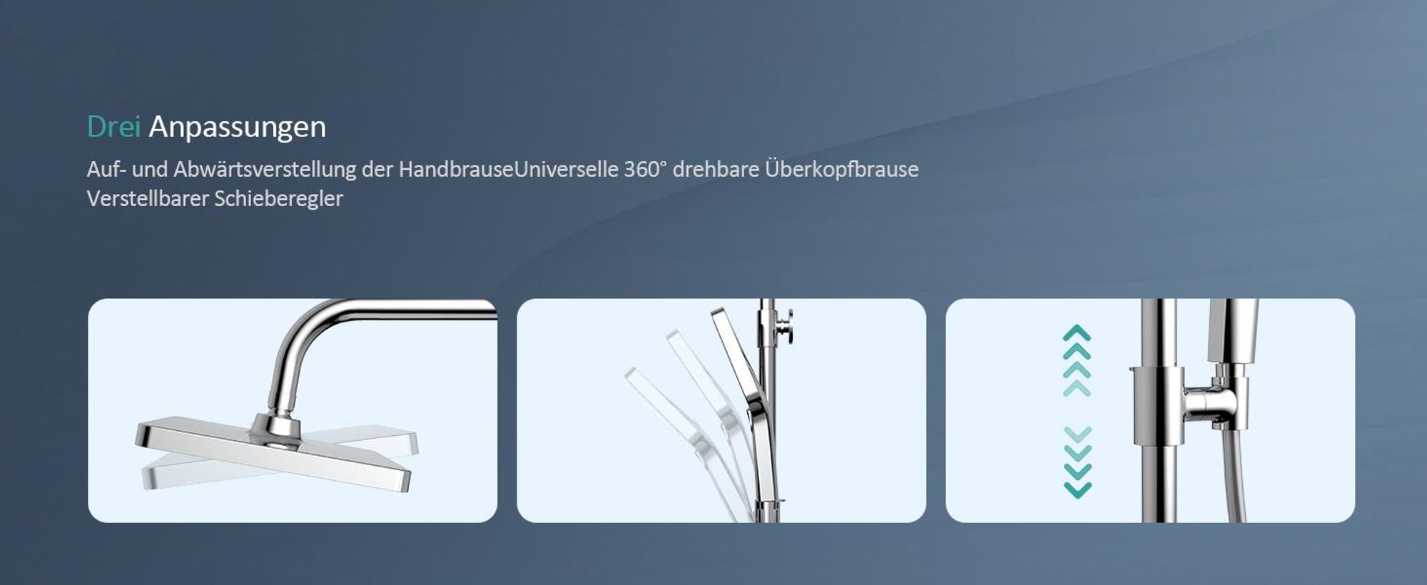 EMKE Duschsystem mit Thermostat Edelstahl Duschset mit 3 Funktion Handbrause, Regendusch, Duschpaneel, Bad- & Duscharmaturen, KTW, Chrom - F08