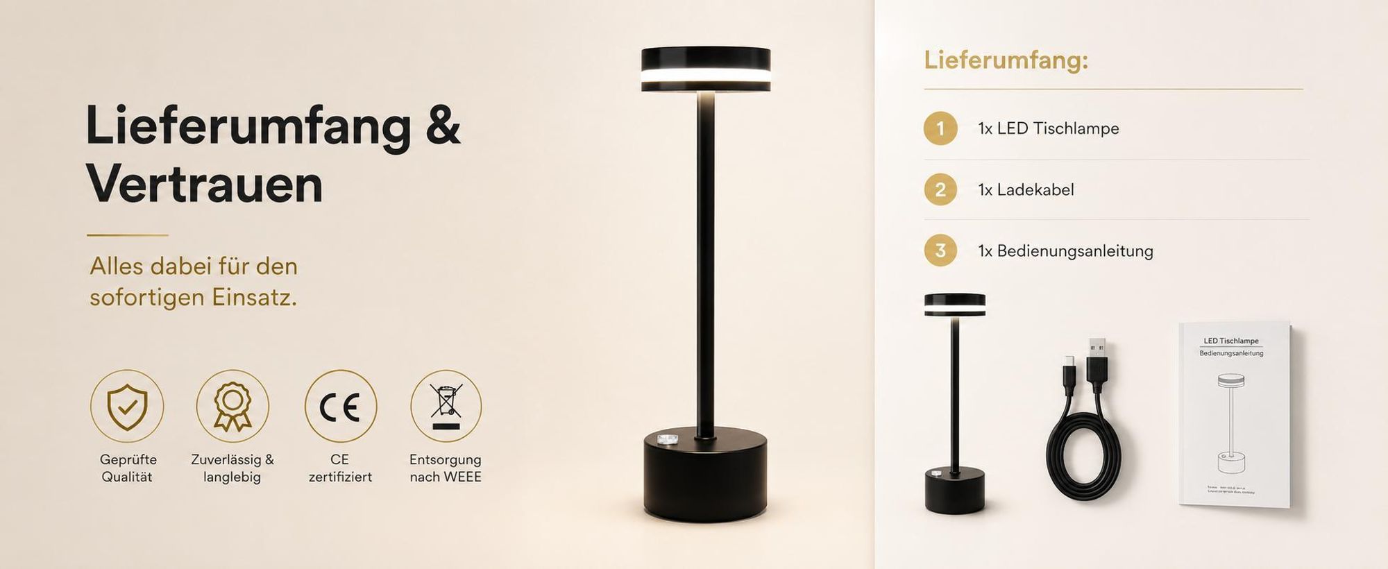 2 Stk Tischlampe,Led Tischleuchte Metall,Kabellos Dimmbar Tischleuchte,Touch Steuerung Augenschutz Leselampe,USB Wiederaufladbare,Schwarz