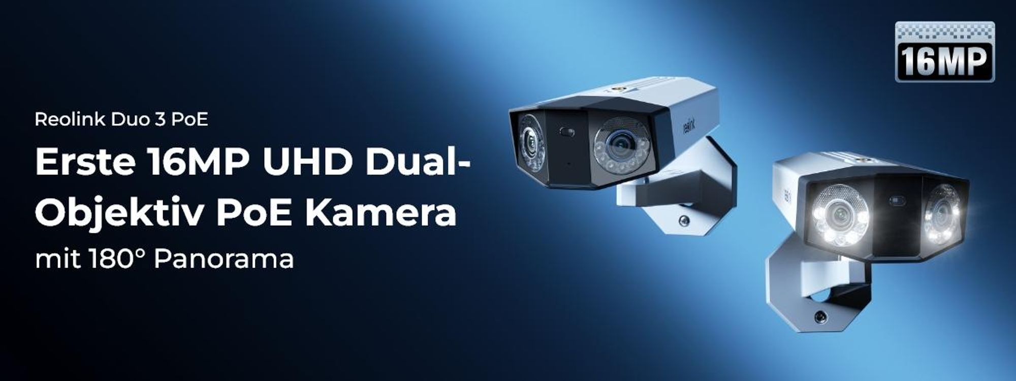 Reolink Duo 3 PoE, 8K 16MP Dual-Objektiv PoE Überwachungskamera, 180° Panorama, Bewegungsspur, Farbnachtsicht, Intelligente Erkennung, 2-Wege-Audio